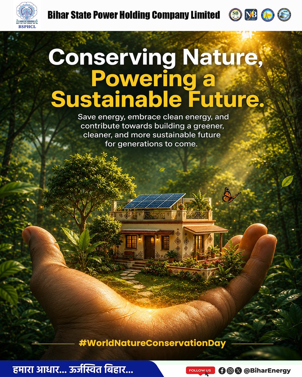 BiharEnergy's tweet photo. #WorldNatureConservationDay 🌿 ~ A Series

A healthier planet begins with smarter energy choices. Let's save energy today for a cleaner and brighter tomorrow.

@mnreindia @KumarBulo @IPRDBihar @EnergyBihar 

#BiharEnergy #BSPHCL #PowerSector #Nature https://t.co/LQfPBFerxJ