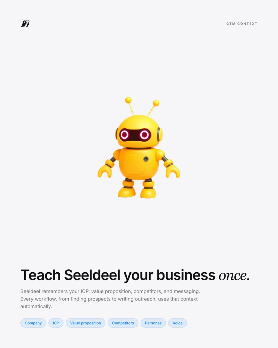 seeldeel's tweet photo. Most GTM stacks look like this:

Find prospects →
Export CSV →
Analyze →
Open another tool →
Write emails →
Repeat.

Seeldeel turns that into one workflow.

Discover. Analyze. Execute.

Without losing context between steps.

#GTM #SaaS #AI https://t.co/gtJlEq5itq