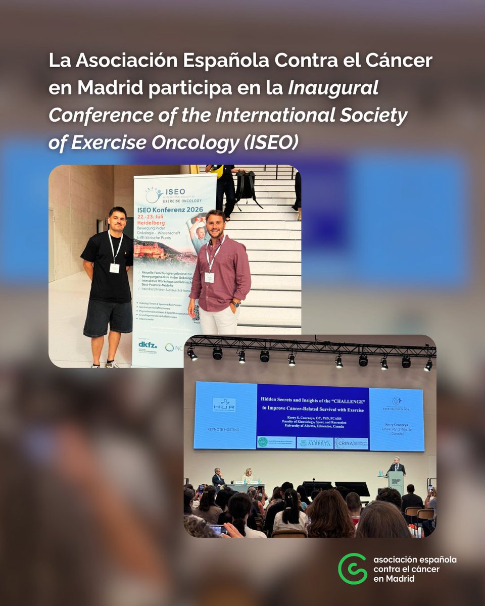 ContraCancerMAD's tweet photo. Nuestra Unidad de Ejercicio Físico ha participado en la Inaugural Conference of the International Society of Exercise Oncology (ISEO), celebrada el 22 y 23 de julio en Heidelberg. Han presentado investigaciones sobre el impacto del ejercicio físico en personas con cáncer. https://t.co/9l2lGp31J3