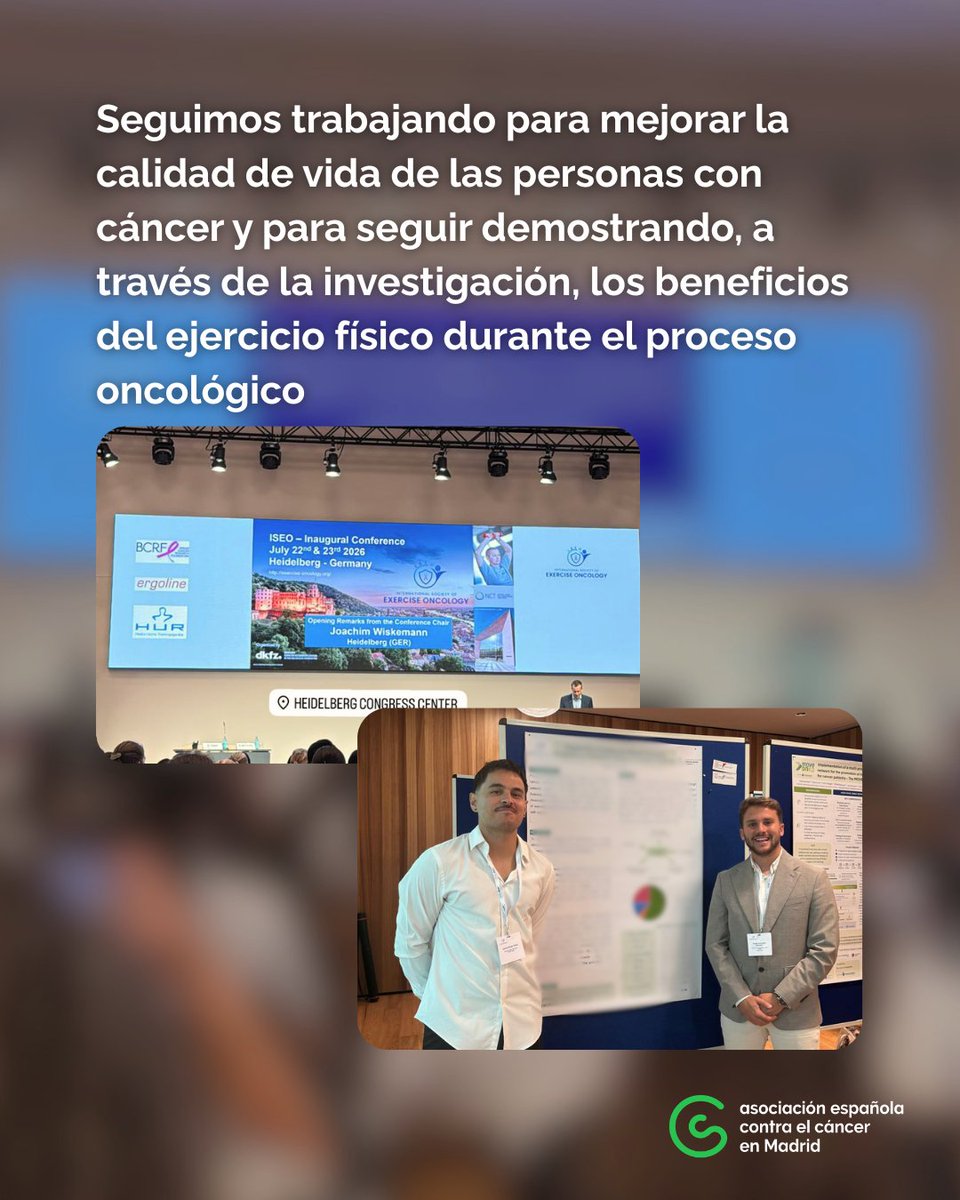 ContraCancerMAD's tweet photo. Nuestra Unidad de Ejercicio Físico ha participado en la Inaugural Conference of the International Society of Exercise Oncology (ISEO), celebrada el 22 y 23 de julio en Heidelberg. Han presentado investigaciones sobre el impacto del ejercicio físico en personas con cáncer. https://t.co/9l2lGp31J3