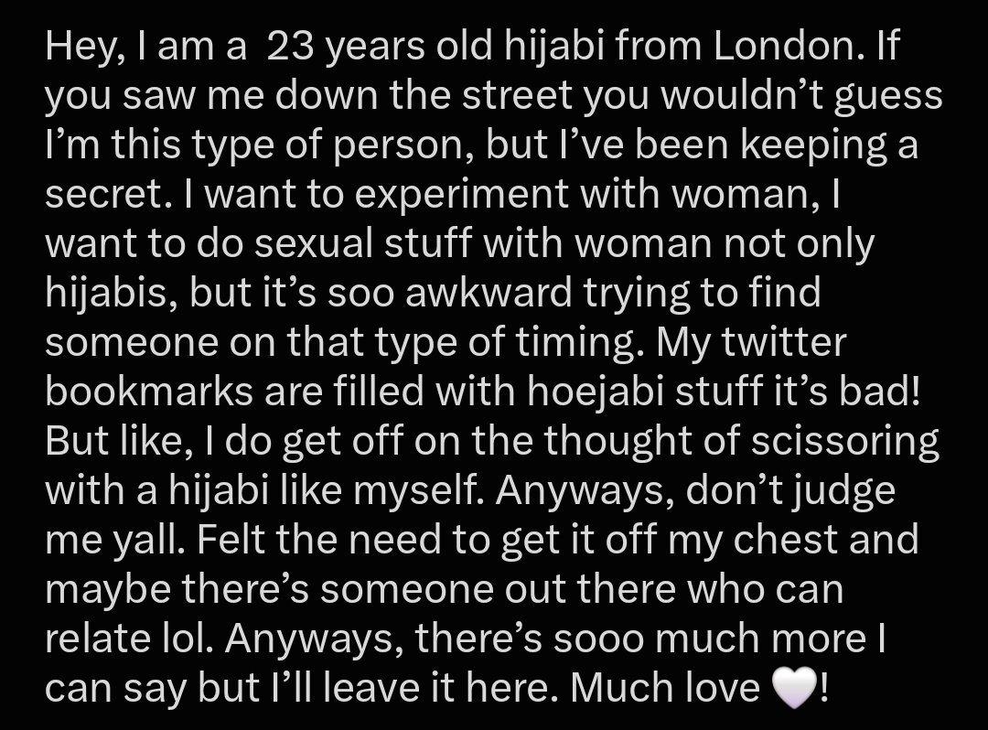 VeilOffAnon's tweet photo. Hijabi confesses with strong lust , desires to be intimate with another hijabi. Show her confession some love so she knows she is in a safe space to tell us a lot more , no judging here #hijabi #hoejabi #lust #sex #f4f https://t.co/y0n0eyiBou