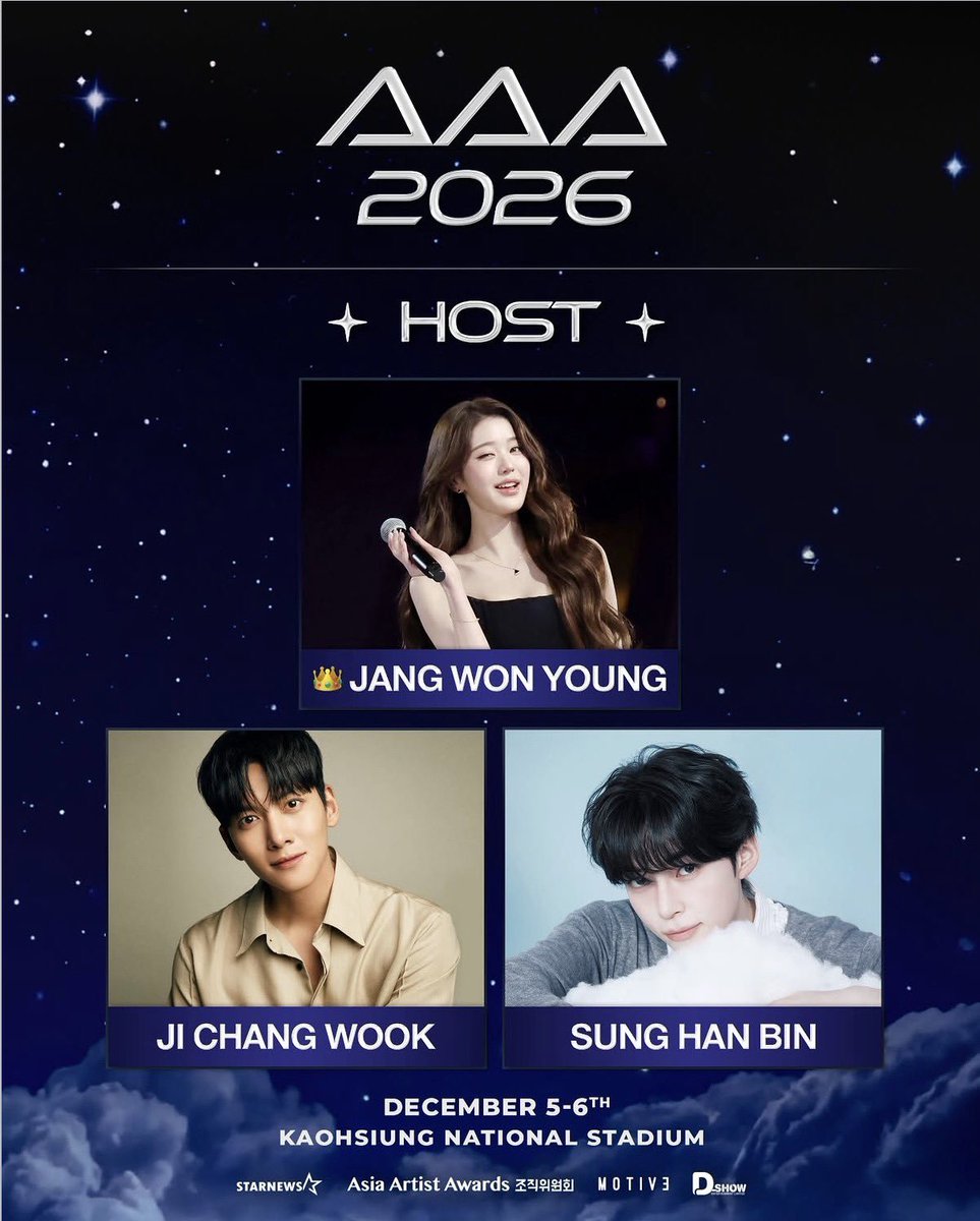 SUNGHANBIN_TH's tweet photo. ประกาศไลน์อัพพิธีกรอย่างเป็นทางการสำหรับงาน AAA 2026 
ได้แก่ คุณจางวอนยอง วง IVE, นักแสดงคุณจีชางอุค และคุณซองฮันบิน วง ZEROBASEONE 

โดยงานจัดขึ้นในวันที่  5-6 ธันวาคม 2026 ที่ Kaohsiung  National Stadium ประเทศไต้หวัน

สามารถติดตามการประกาศรายชื่อเพิ่มเติมสำหรับนักแสดง และนักร้อง ในวันที่ 4 สิงหาคม (วันอังคาร)

#SUNGHANBIN #성한빈  #ซองฮันบิน #ZEROBASEONE #제로베이스원