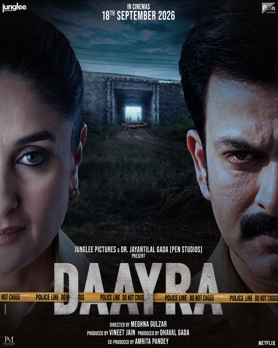 mirchiplus's tweet photo. The lines are drawn. Will they be crossed?
Inspired by true events. 
First Poster Out Now. #Daayra arrives in cinemas on 18th September.
@meghnagulzar #KareenaKapoorKhan @prithviofficial @JungleePictures @vineetjaintimes @PenMovies @jayantilalgada @gada_dhaval #PenMarudhar https://t.co/XIQJ97JYg0