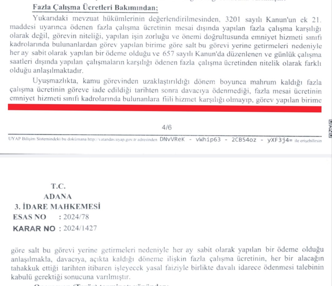 ahmetxaksoz's tweet photo. Değerli Meslektaşlarım,

Emniyet Teşkilatı Kanunu'na, 486 sayılı Kanun Hükmünde Kararnamenin 17.maddesi ile eklenen Ek 21.maddede yazılı "Fazla Çalışma Ücreti" ibaresinin Anayasa Mahkemesi tarafından İPTAL edilmesi için hukukî dava ve mücadelemiz devam etmektedir.Bu ibare, 3911 sayılı Kanun'dan alınan yetkiye dayanılarak dönemin Bakanlar Kurulu tarafından yazılmıştır.Zaten TBMM'de kabul edilip yasa durumunda değildir.Bu fazla çalışma ücreti ifadesi bir defa üst norm DMK 178.maddeye aykırıdır. 

ETK'da, Bakan Olur'unda ve Maaş Bordrolarımızda yer alan "Fazla Çalışma Ücreti " ibaresi hepinizin bildiği gibi hem mevzuat olarak hem Danıştay kararı ile TAZMİNAT ödemesidir. Bu ödeme İdare Mahkemelerinin yerleşik kararlarında da tazminat olarak kabul edilmektedir. Açığa alınan ve mesleğe geri dönen Polisler bu ödemeyi Mahkemeler ile almakta, Emniyet Genel Müdürlüğü avukatları da bu saatlik fazla çalışma ücreti ödemesidir diyerek temyize Danıştay'a gitmemektir.

İşte bu meseleyi Mahkemelere anlatmak, Hâkimleri ikna etmek için dava içindeyiz.

Adana'da meslektaşımız tarafından açılan davamız Adana 2.İdare Mahkemesinde görülecektir. Bu mahkemenin 3.İdare Mahkemesinde olması için bekledik ama olmadı.Sebebi ise;

Adana 3.İdare Mahkemesi'nin Emniyet Teşkilatı Kanununa eklenen Ek 21.madde kararıdır.Mahkeme; Ek 21.maddede yazılı " fazla çalışma ücreti "ifadesinin 657 sayılı Kanun'da düzenlenen ve günlük çalışma saatleri dışında yapılan çalışmaların karşılığı ödenen fazla çalışma ücretinden nitelik olarak farklı olduğu anlaşılmaktadır diyerek fiilen çalışmadığı halde Polise bu tazminat ödenmesine karar vermiştir. Bu dava EGM avukatı, temyiz için İstinafa da gitmemiştir.

Değerli Meslektaşlarım,

350.000 Polis olarak ayda 160 saat üstü her bir fazla çalışmayı ÜCRETSİZ yapıyoruz. Anayasa Mahkemesinin içtihatlarına göre de haftada 40,ayda 160 saat üstü fazla çalışmanın emeğinin verilmemesi Angarya İhlalidir. Bu Angarya'nın bitmesi için davalarımız halka halka büyüyor,emeğimizin peşinde olmaya devam ediyoruz.Bugün Polise 10 bin TL zam verilip ayda 260-300 saat çalıştırma devam edilebilirdi ama bunun yerini fazla çalışma ücreti almıştır. Bir yandan davalarımız bir yandan sosyal medya etkinlikleri ile bu konu gündemde yerini inşallah koruyacak ve TBMM'de yasallaşmasını göreceğiz.Çünkü bir yandan davalarımız ile bir yandan sosyal medya etkinlikleri ile sesimizi duyurmaya devam edeceğiz.

Sayın Bakanımız da, Fazla çalışma ücretlerini 2027 itibarıyla düzenlemeyi planlıyoruz. Maliye ile görüşmelerimizi bu doğrultuda yaptık. 12-36 sistemine geçtiğimizde fazla çalışma saatleri azalacak ve fazla çalışma ücretlerinin ödenebilir bir seviyeye gelmesi mümkün olacak” diye konuştu.

Değerli Meslektaşlarım, 

Geriye dönük 5 yıllık fazla çalışma ücreti hakkınızı almak için EGM'ye sunulacak mesai talep dilekçesini ve Mahkemeye verilecek dava dilekçesini özelden bana ulaşarak alabilirsiniz. Umutsuz meslektaşları lütfen hiç dinlemeyiniz. Onlara he deyin geçin. Günü geldiğinde kazandığımız mesai paralarını onlara göstereceğiz.

#PolisHukukDavası