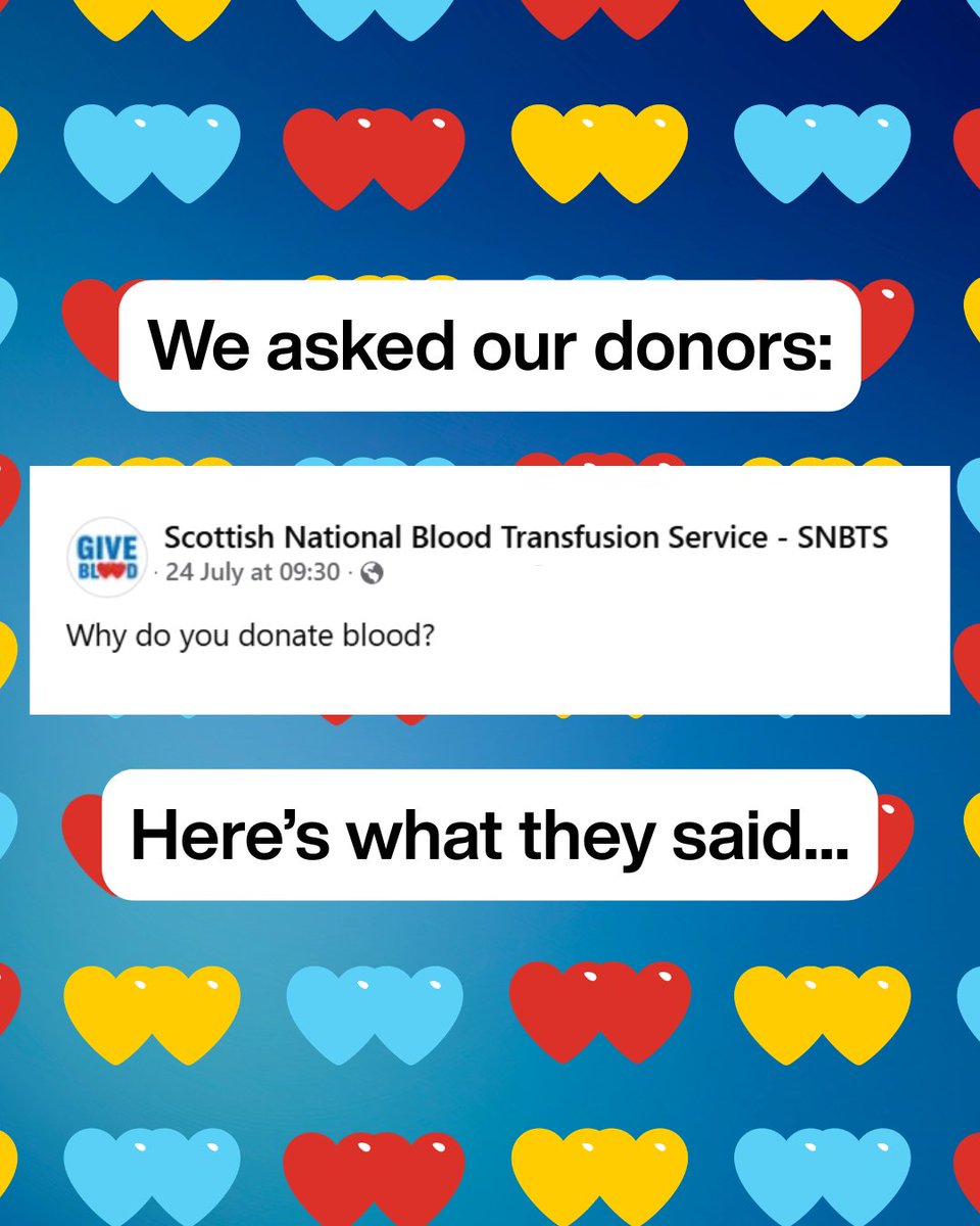 givebloodscot's tweet photo. Last week's post was 🥰
Have you given blood recently? Book in today - and tell your friends! Make an appointment at https://t.co/FjkS2aNYEK or call us on 0345 90 90 999 ❤️  Read comments https://t.co/eGHY5Qcw9T