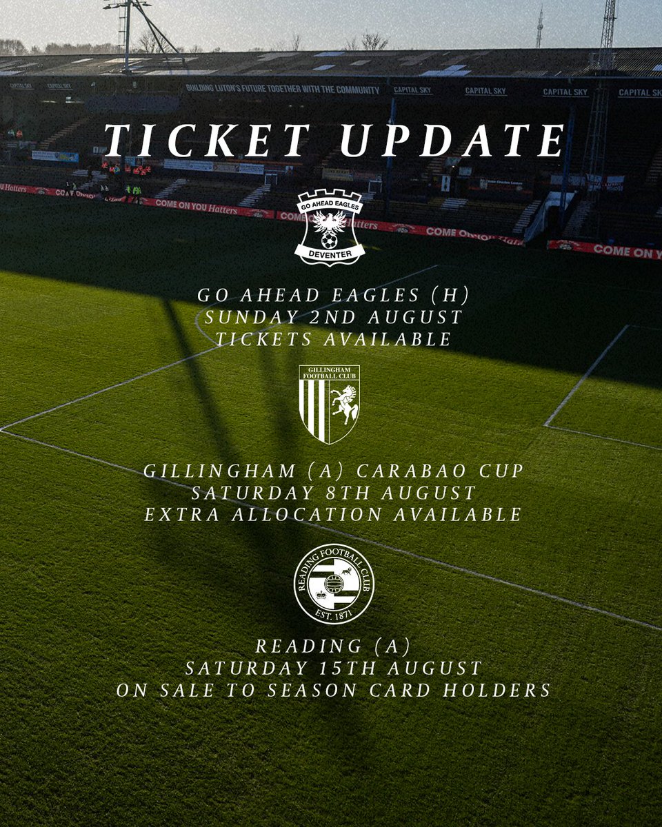 LutonTown's tweet photo. The latest on ticket availability and sales for our upcoming fixtures.

🔗 https://t.co/4MdOoK98ZK https://t.co/j9hpjOW9e3