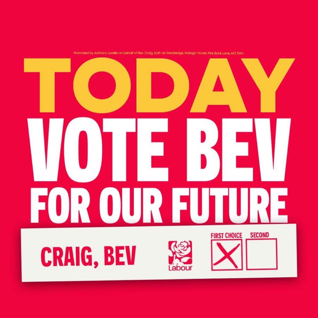 Joshangell01's tweet photo. Good luck to @bevcraig today, we can win in Manchester.🌹 🐝 https://t.co/VmBMYM58il
