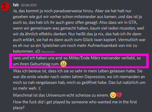 MissingBergNo's tweet photo. Kleiner Anhang noch: 🧵

Hier sagt er nur sie hätten sich ineinander verliebt vor ihrem 18 Geburtstag, jedoch gab es Mündlich oft die Bestätigung, dass es eine Beziehung war und nicht nur "verliebt sein", auch jemand anderem gegenüber nannte er es eine "Romanze"*¹ und laut ihm https://t.co/40NlCWYh9i