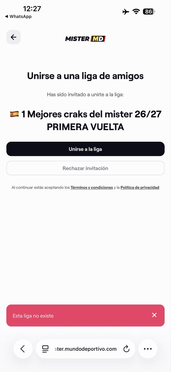 hansa_moroco's tweet photo. @MisterFantasyES hola mister , me envían enlace para meterme en la liga de mis colegas y me sale que la liga no existe , sabías decirme cuál es el problema ? https://t.co/3otrRbc6vO