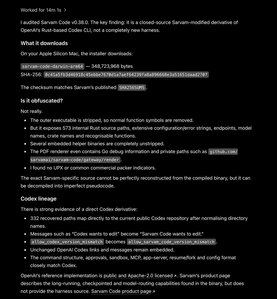 BigVioletcow's tweet photo. @SarvamAI 

Lmao Cant even build your own harness from scratch. 

https://t.co/RnHO4bdoUw

Building on top of an oss project and calling it indigenous coding agent lmao 🤡🤡🤡🤡 https://t.co/IRSJgYad0u