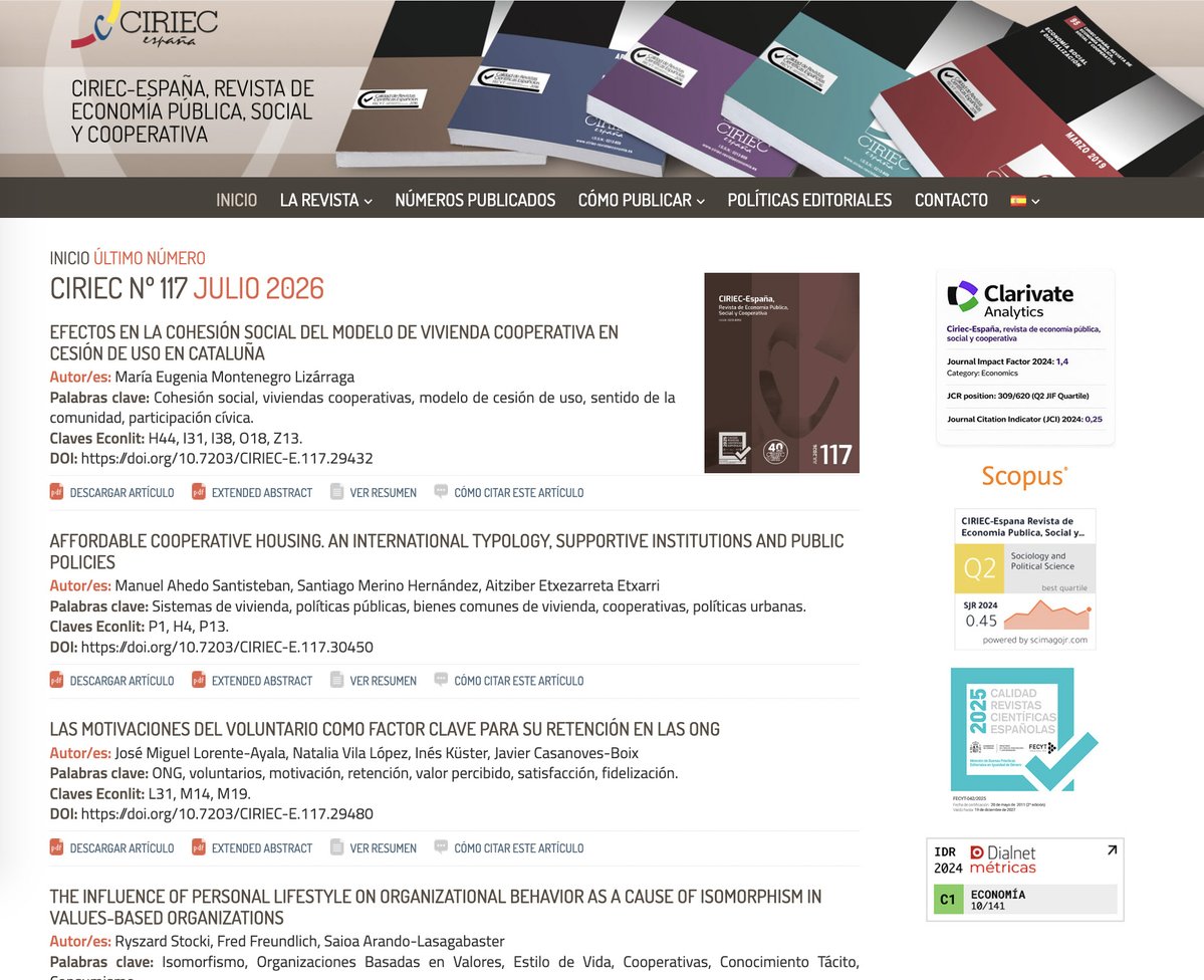 ciriecSPjournal's tweet photo. Nuevo nº de 'CIRIEC-España, revista de economía pública, social y cooperativa' @ciriecSPjournal 1⃣1⃣7⃣
Artículos sobre #ViviendaCooperativa #EconomíaSocial #Coops #IdentidadCooperativa #Sostenibilidad #Emprendimiento
👉🏽 https://t.co/RS6CKnp1qo
 #ciriecSPjournal @CIRIEC_Esp https://t.co/veFHInCjs7