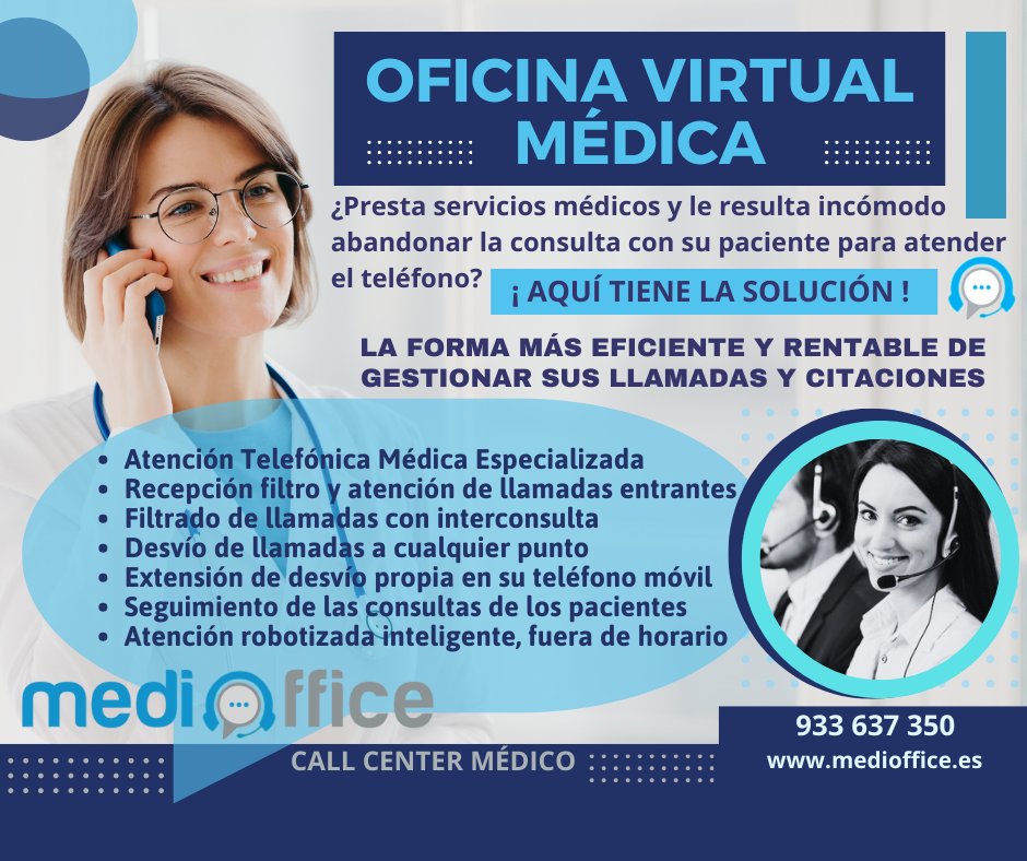 MEDI_OFFICE's tweet photo. OFICINA VIRTUAL MÉDICA - https://t.co/dQfNZPdE3s
INFO: https://t.co/1n7Obmbqi3

#AtenciónTelefónicaMédica #OficinaVirtualMédica #SecretariadoMédico https://t.co/RtNU2e5hVJ