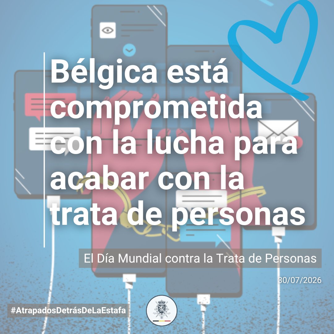 BelgiuminSpain's tweet photo. 🔒 Detrás de muchas estafas online hay víctimas de trata. Engañadas con falsas ofertas de empleo, miles de personas son forzadas por redes criminales a participar en fraudes digitales bajo amenazas y violencia. 🇧🇪 se une a #TrappedBehindTheScam de @ONU_es. 🫂#EndHumanTrafficking https://t.co/4v5Q7tuOps