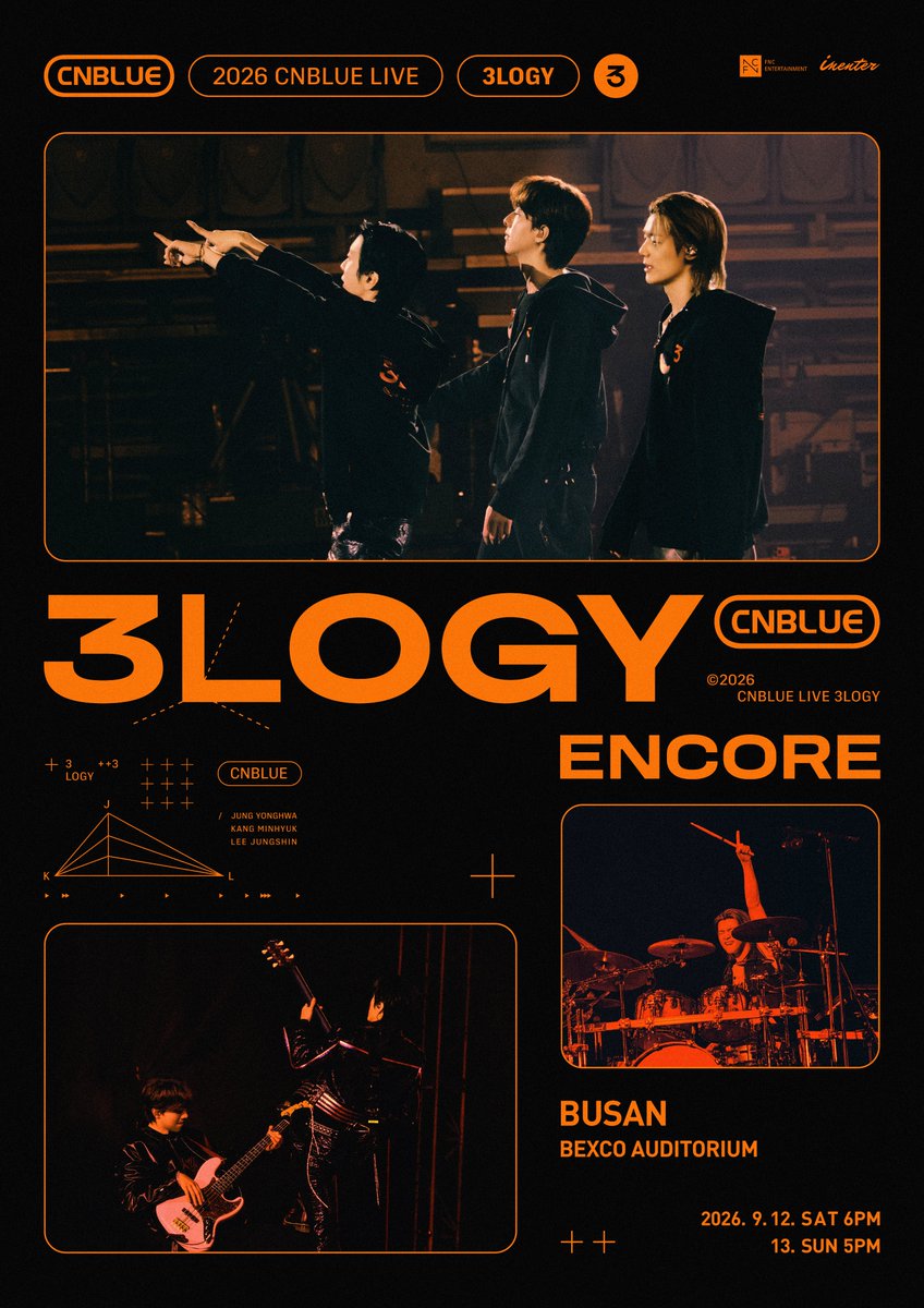 official_CNBLUE's tweet photo. 2026.09.12-13 2026 CNBLUE LIVE ‘3LOGY’ ENCORE 안내
>> https://t.co/wrPy5iJBxx

#CNBLUE #씨엔블루 #3LOGY https://t.co/erPtGDhtVY