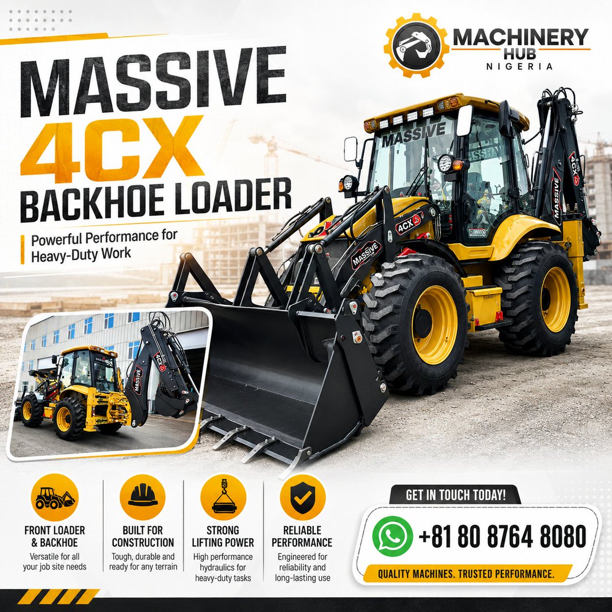 MachineryHubJp's tweet photo. Massive 4CX Backhoe Loader - Machinery Hub Nigeria!

Inquire today:
WhatsApp: https://t.co/EYWu4nF38l

#Massive4CX #BackhoeLoader #MachineryHubNigeria #ConstructionNigeria #HeavyMachinery https://t.co/AaWMN7xEEJ