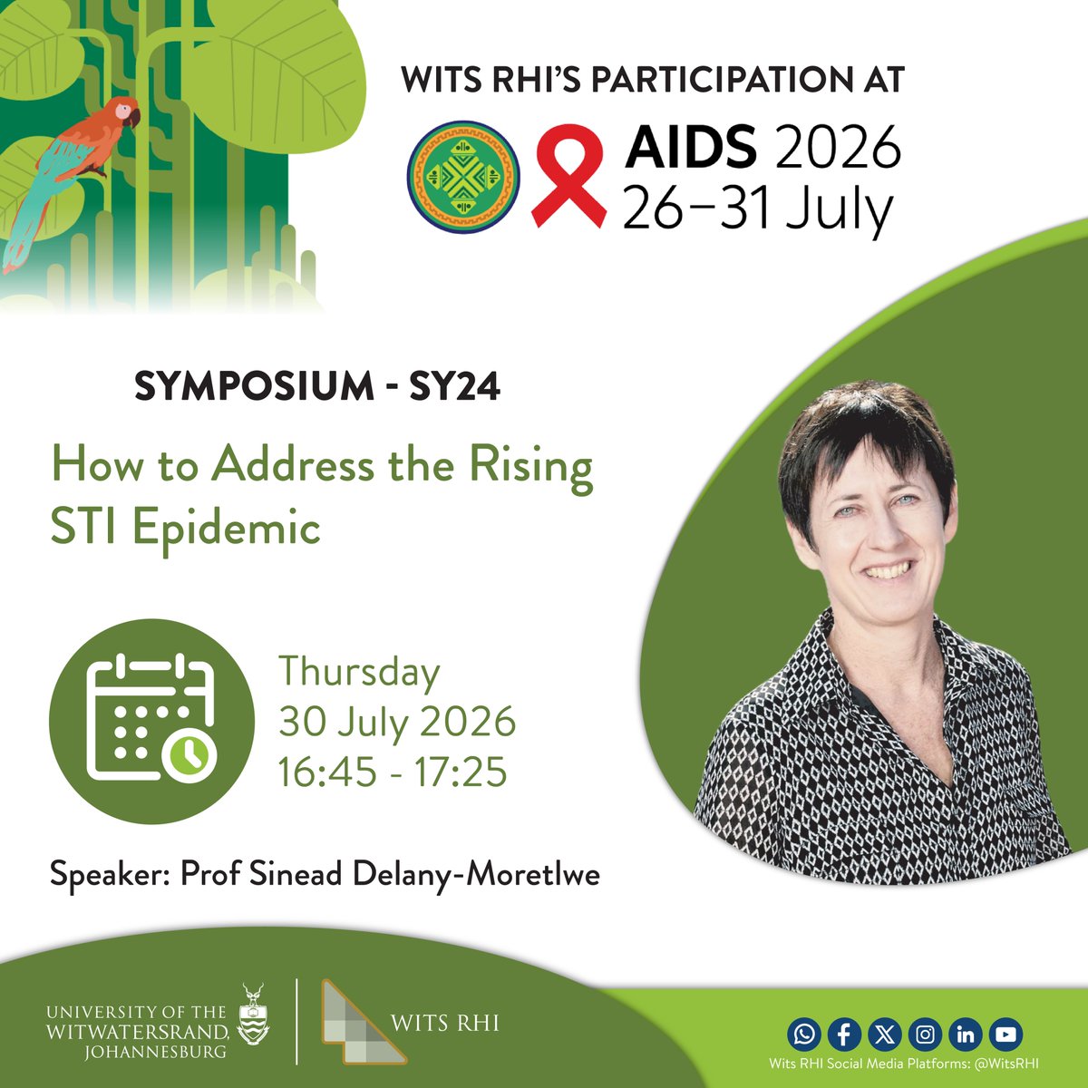 WitsRHI's tweet photo. 📍 Be Part of This Conversation at #AIDS2026. Join @WitsRHI Prof Sinead Delany-Moretlwe as she shares evidence-based insights on tackling rising #gonorrhoea cases during SY24: How to Address the Rising #STIEpidemic. https://t.co/FA3DSSE73Y #WitsRHI #STIPrevention #GlobalHealth https://t.co/IGKB9Y12Lc