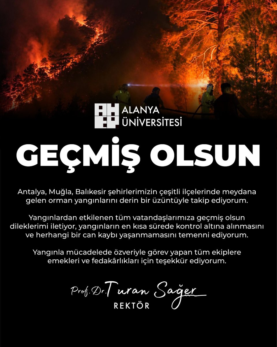 SagerTuran's tweet photo. Yangınlardan etkilenen tüm vatandaşlarımıza geçmiş olsun dileklerimi iletiyor, yangınların en kısa sürede kontrol altına alınmasını ve herhangi bir can kaybı yaşanmamasını temenni ediyorum. https://t.co/1xWZDwe2eg