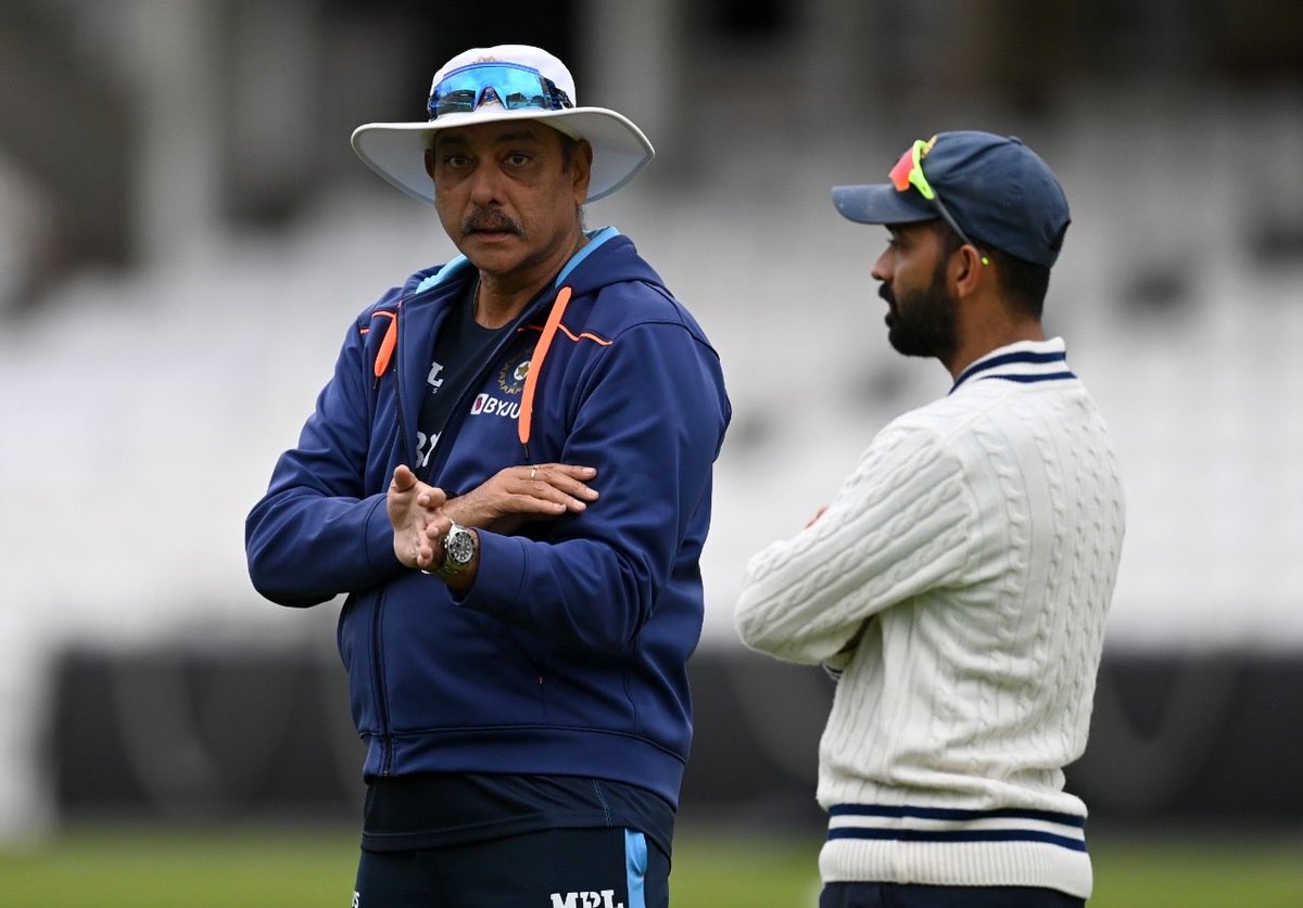 RaviShastriOfc's tweet photo. One of India's most committed cricketers who was an integral part of my tenure as coach and gave yeoman service to Mumbai and Indian cricket. Well done Jinks. @ajinkyarahane88 https://t.co/I4bG7qtXHH