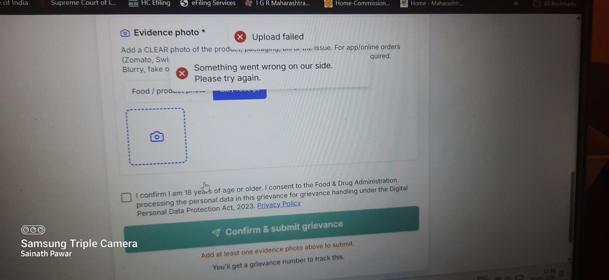 cybhai's tweet photo. @FDA_MAHARASHTRA @Tukaram_IndIAS The compliant portal does not work, the 24×7 helpline cannot be reached, emails bounce back. How does one complain? https://t.co/nDen6bRZtT
