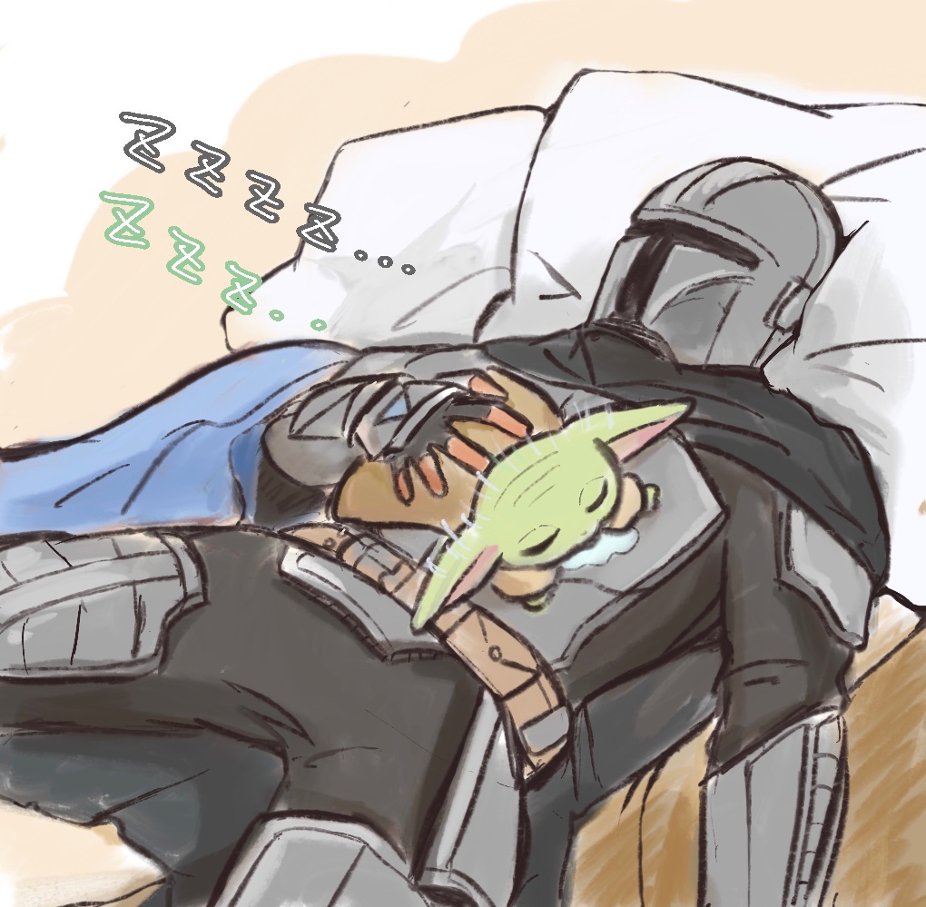 kimagre_0's tweet photo. 映画みたいな大事件のあとはとりあえず爆睡してほしいディン親子 https://t.co/I765VWkaAZ