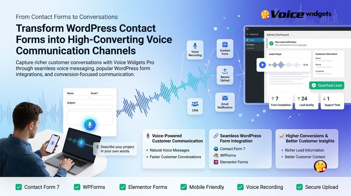 toha71's tweet photo. Stop making visitors type long messages.
Transform your #WordPress contact forms into **voice-powered conversion engines** with **Voice Widgets Pro**.
Read more
https://t.co/JydCbvagnF
#VoiceWidgetsPro #WordPressPlugins #VoiceCommunication #WPForms #ContactForm7 #Elementor https://t.co/7ooJKVBr3B