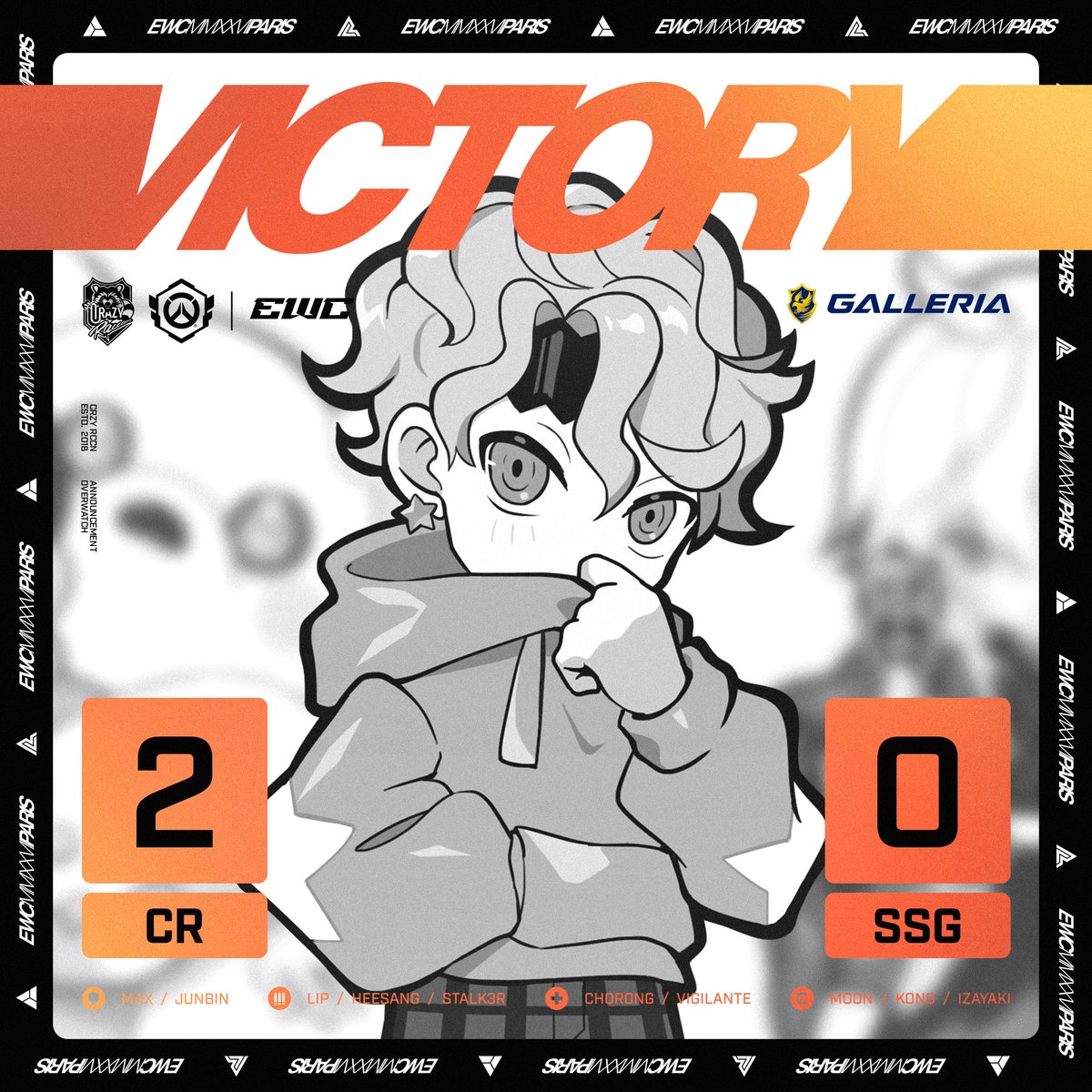 crazyraccoon406's tweet photo. 【OWCS Midseason Championship】
- Day 2

⚔️Result

2 - 0

vs Spacestation Gaming

- MAX (@OW_MAX1)
- JunBin (@Junbin_ow)
- LIP (@socutelip)
- HeeSang (@Ow_HeeSang)
- Stalk3r(@Stalk3r_OW)
- CH0R0NG (@CH0R0NG_OW)
- Vigilante (@vi9ilante71)

- MOON (@moonbyungchul89)
- Kong (@OW_Kong)
- IZaYaKI (@Izayaki_ow)

#CRWIN #Overwatch #OWCSMSC