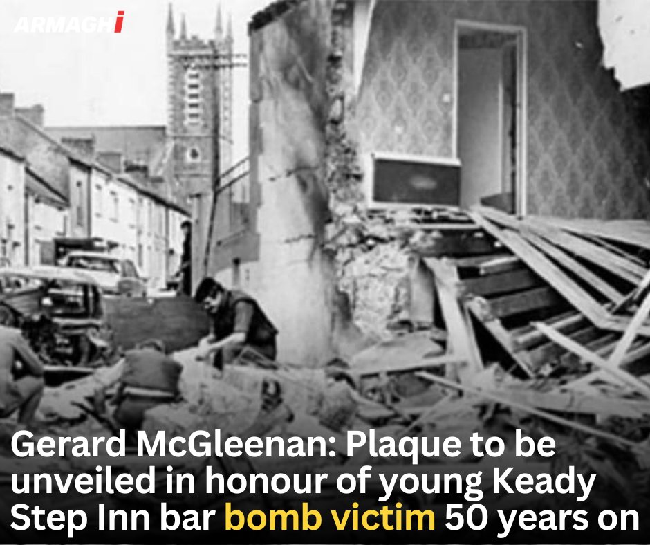 ArmaghI's tweet photo. 'While Gerard stood at his front door, the terrorists’ device, planted with evil intent, detonated only metres away. The explosion tore through the heart of the town &amp; Gerard was fatally wounded, becoming one of the many innocent victims of the Troubles'. https://t.co/A20Xt6ZYbC https://t.co/blkV8KmYc9