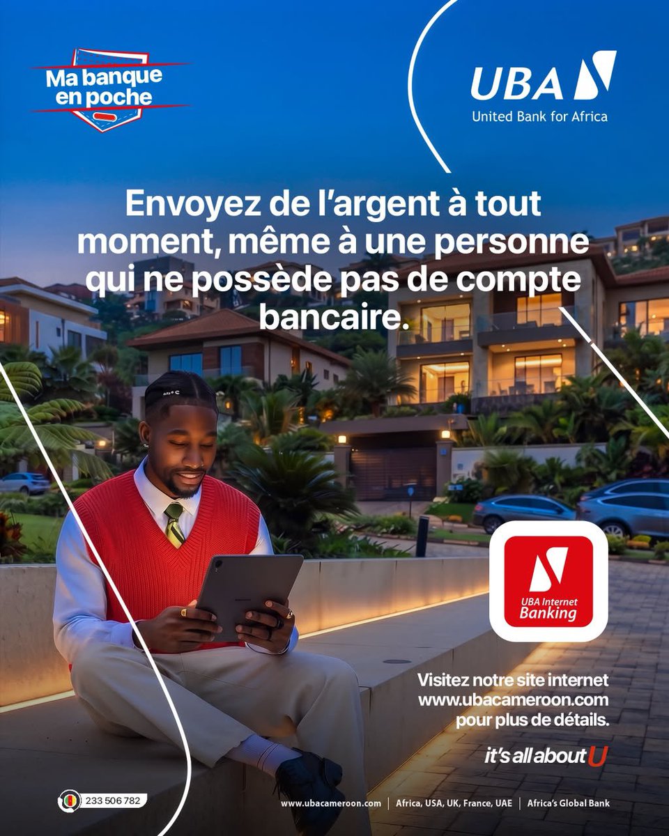 ubacameroon's tweet photo. 𝗕𝗲𝘀𝗼𝗶𝗻 𝗱’𝗲𝗻𝘃𝗼𝘆𝗲𝗿 𝗱𝗲 𝗹’𝗮𝗿𝗴𝗲𝗻𝘁 à 𝘂𝗻 𝗽𝗿𝗼𝗰𝗵𝗲 𝗾𝘂𝗶 𝗻’𝗮 𝗽𝗮𝘀 𝗱𝗲 𝗰𝗼𝗺𝗽𝘁𝗲 𝗯𝗮𝗻𝗰𝗮𝗶𝗿𝗲 ?

Avec UBA Internet Banking, utilisez le service de Mise à disposition (MAD) pour envoyer de l’argent en toute simplicité.

▪️ En quelques clics, renseignez les informations du bénéficiaire.
▪️ Choisissez l’agence UBA où il retirera les fonds.
▪️ Le bénéficiaire se présente avec une pièce d’identité valide pour récupérer son argent.

Rapide, pratique et sécurisé.

Connectez-vous ici:
https://t.co/AaSjraTWWs

#MaBanqueEnPoche 
#UBAInternetBanking
#AfricasGlobalBank 
#LaBanquePlusProcheDeVous
