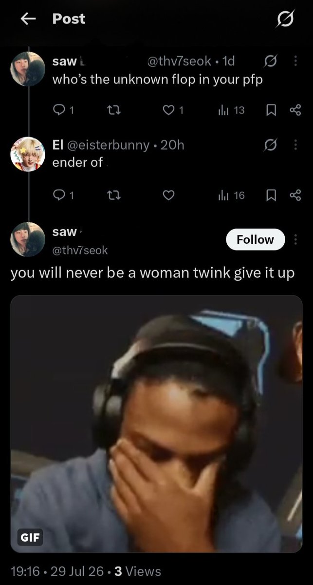 eisterbunny's tweet photo. They think my pfp is a woman https://t.co/Ks6EM5oo8n