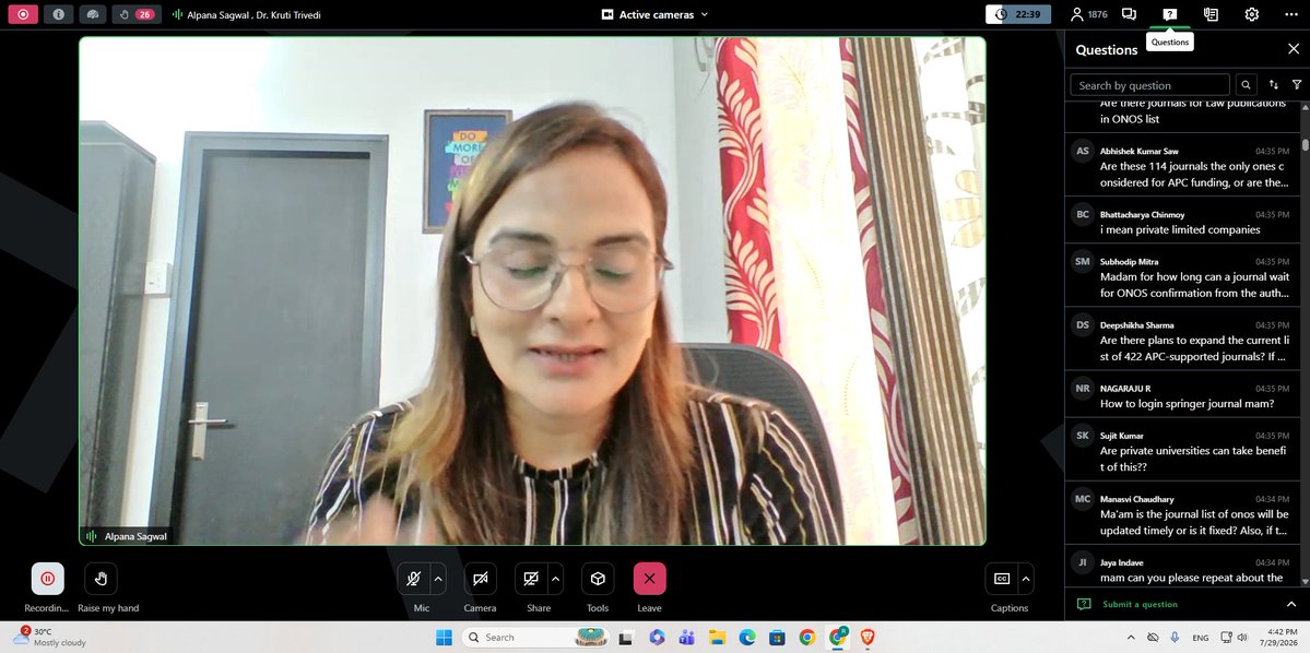 INFLIBNET's tweet photo. An ONOS Webinar was organised on July 29, 2026, on "ONOS &amp; Springer Nature: Open Access Publishing and APC Funding – A Practical Guide for Authors". The programme witnessed an excellent response, with 8,315 online participants. https://t.co/PGn8u3lFRJ