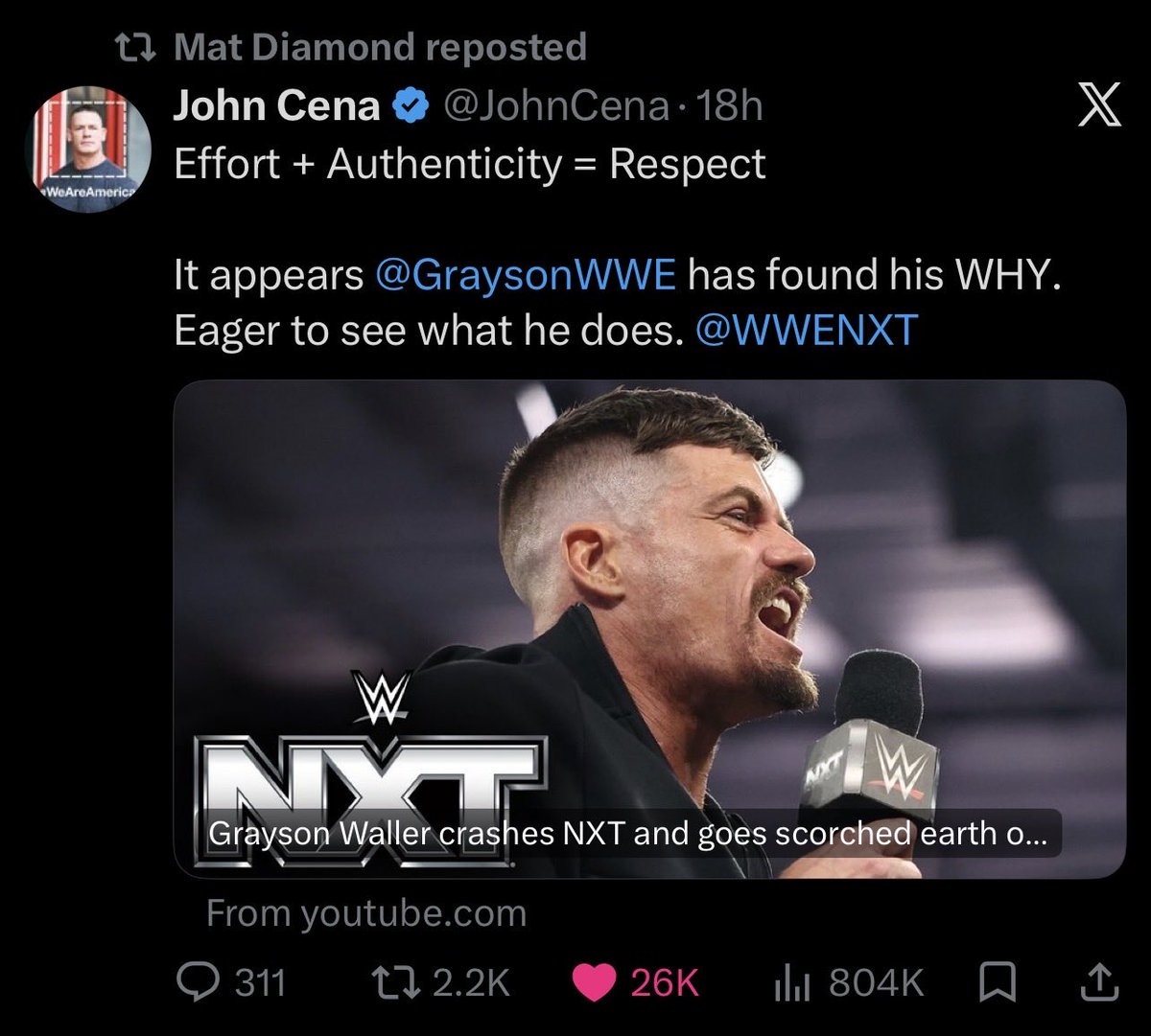 VicCunningham23's tweet photo. In 2019, before the world fell apart, we knew he was going.
Once the smoke cleared, he started making waves in @WWENXT and then soon started hanging with the legends in @WWE 
Now he has legends throwing their support at him.
He is Generation Now.
@GraysonWWE https://t.co/jn1daontXI