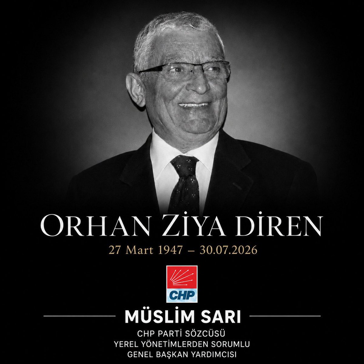 muslimsarichp's tweet photo. 22. ve 23. Dönem Tokat Milletvekilimiz Orhan Ziya Diren’in vefatını derin bir üzüntüyle öğrendim.

Tokat’a ve Cumhuriyet Halk Partimize uzun yıllar hizmet eden Orhan Ziya Diren’e Allah’tan rahmet; ailesine, yakınlarına, sevenlerine ve partimize başsağlığı diliyorum. Mekânı cennet olsun.
