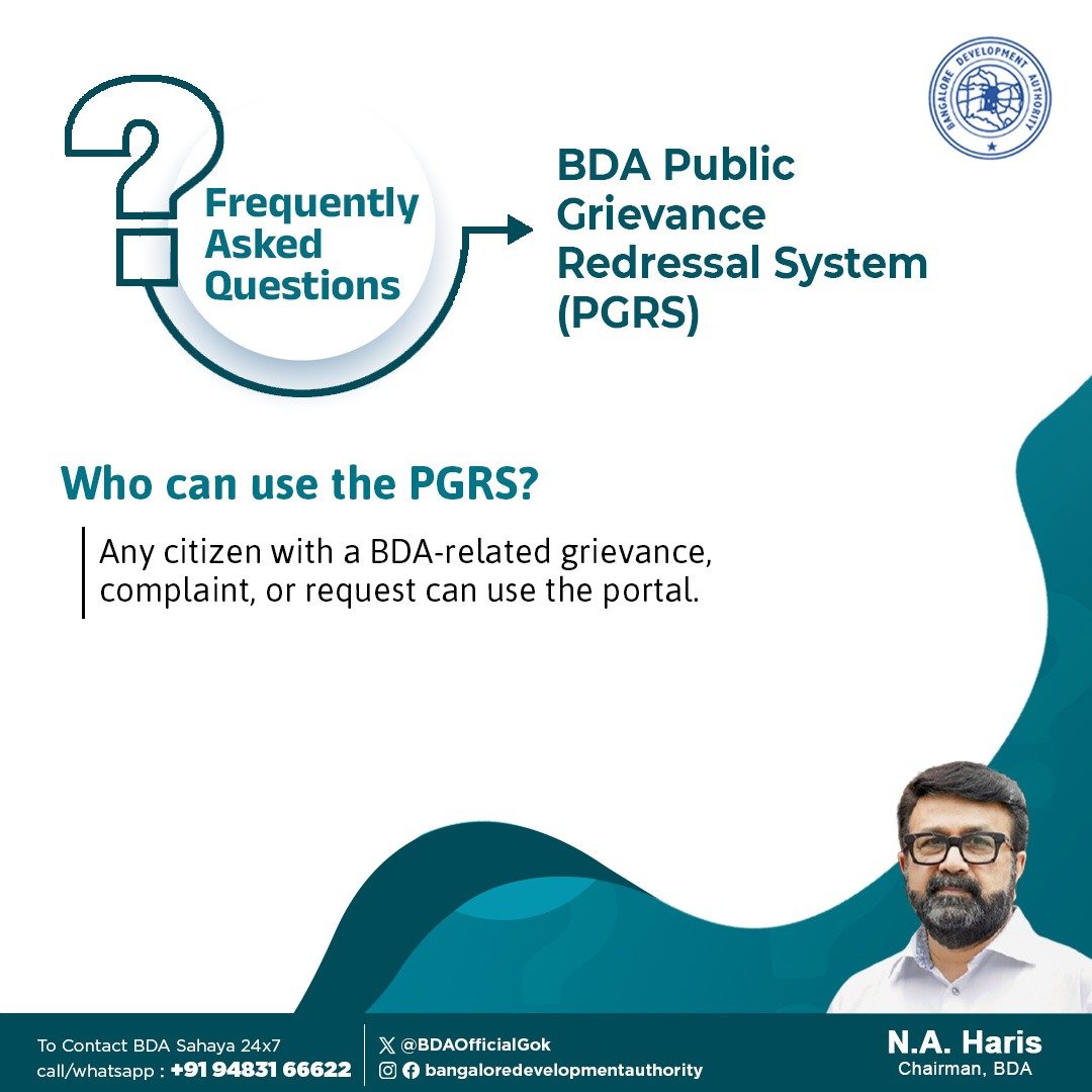 BDAOfficialGok's tweet photo. Curious about BDA Sahaya (PGRS)?

Explore the FAQs to learn more about BDA's Grievance Redressal System. 

For any queries, Call BDA Sahaya 24x7: 94831 66622

@mlanaharis @Captain_Mani72

#BDA #PGRS #FAQs #KnowYourBDA #BDASahaya https://t.co/QMx4FmSQGP