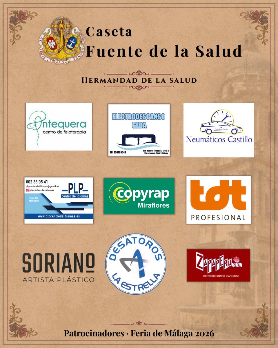 HdadSalud's tweet photo. | FERIA 2026 |

Gracias a la colaboración de nuestros patrocinadores, del 15 al 22 de agosto volveremos a abrir las puertas de nuestra Casa Hermandad (C/ Trinidad, 5) para celebrar la Feria de Málaga en familia.

Reservas de mesa: 611477226

#CofradíasMLG https://t.co/HaxWQXXqAl