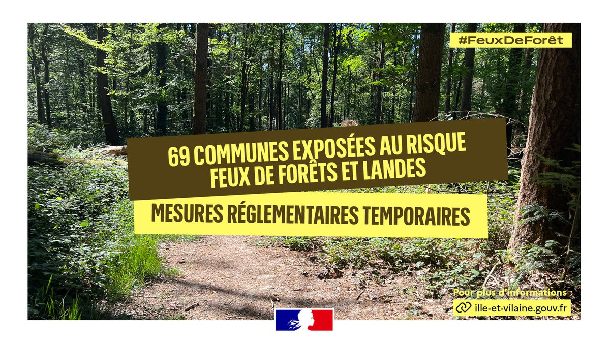 Image de Préfète de Bretagne et d'Ille-et-Vilaine - #FeuxDeForêt | 🔥 Risque d'incendie : accès de nuit aux massifs forestiers temporairement interdit d