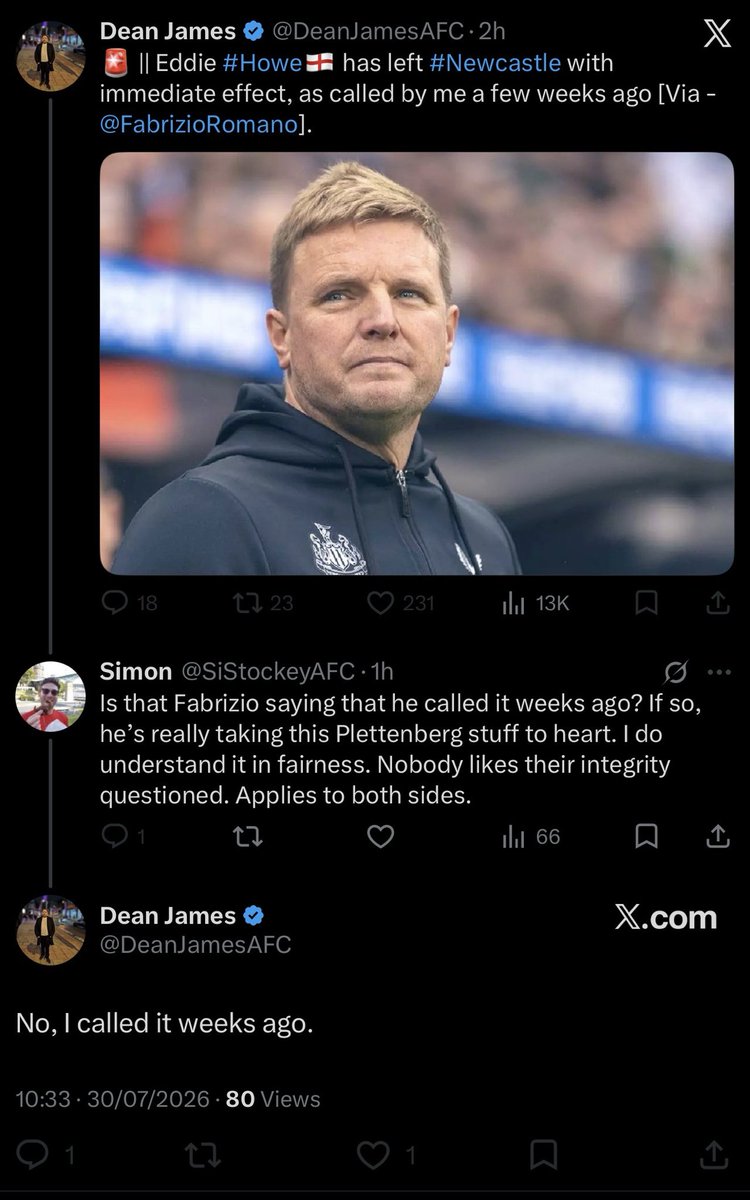 NoContextNexus's tweet photo. Howe departs Newcastle United as per Dean James official in collaboration with world renowned journalist @FabrizioRomano. 

#ImNotITK #IBrokeTheNews #DailyNexus https://t.co/XRMiE2OpkX
