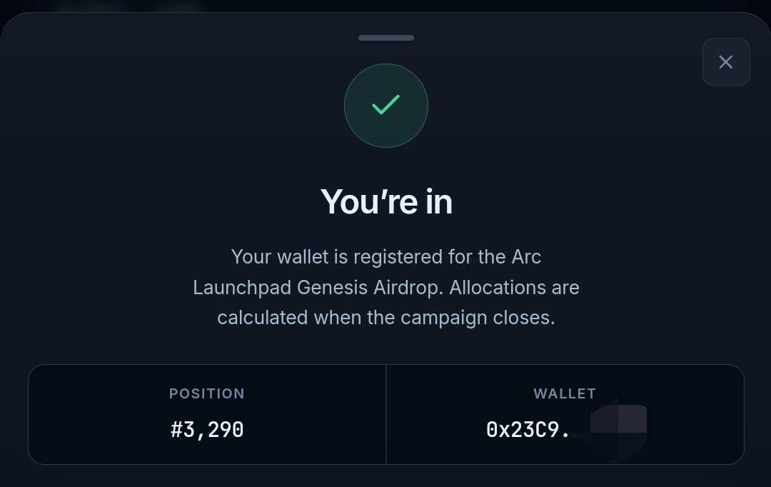 0xMalcomETH's tweet photo. Just joined the Arc Launchpad Genesis Airdrop on @Arclpdotfun

Overflow fairlaunches on Arc testnet, settled pro rata.

#ArcLaunchpad #Arc https://t.co/Zsad93cJ7x