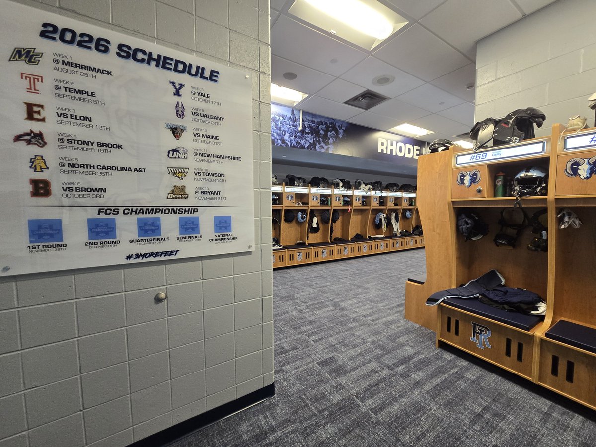CoachRMcCormack's tweet photo. CONSISTENCY MATTERS! WE WILL Consistently Improve here @RhodyFootball and the NEW Rhody Football Locker Room is another example of our CONSISTENT Improvement! #3MoreFeet #Back2BackCAAChamps #Rhody https://t.co/oV398BYrjQ