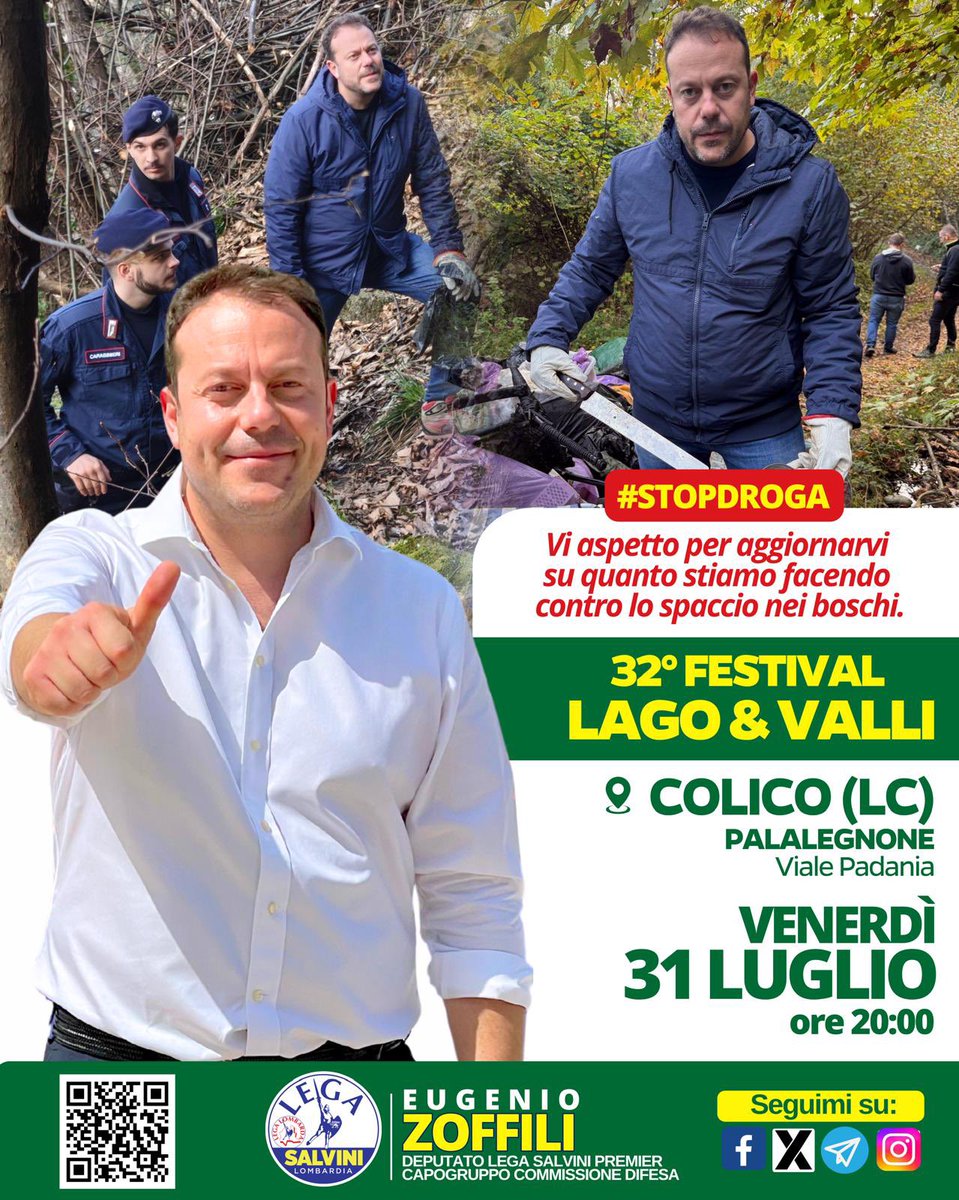 eugenio_zoffili's tweet photo. 📌 VEN. 31/7 Ci vediamo alla festa LEGA di COLICO (LC)! Vi aspetto anche per aggiornarvi su quanto stiamo facendo contro lo spaccio nei boschi. 
#STOPDROGA https://t.co/ZwkG1ZNpZ8