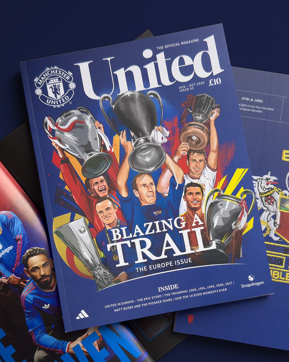ManUtd's tweet photo. Presenting the European-themed edition of our monthly United magazine 🌍💙

🌊 Available to enjoy around the world, from the banks of the River Irwell to the shores of Sicily...