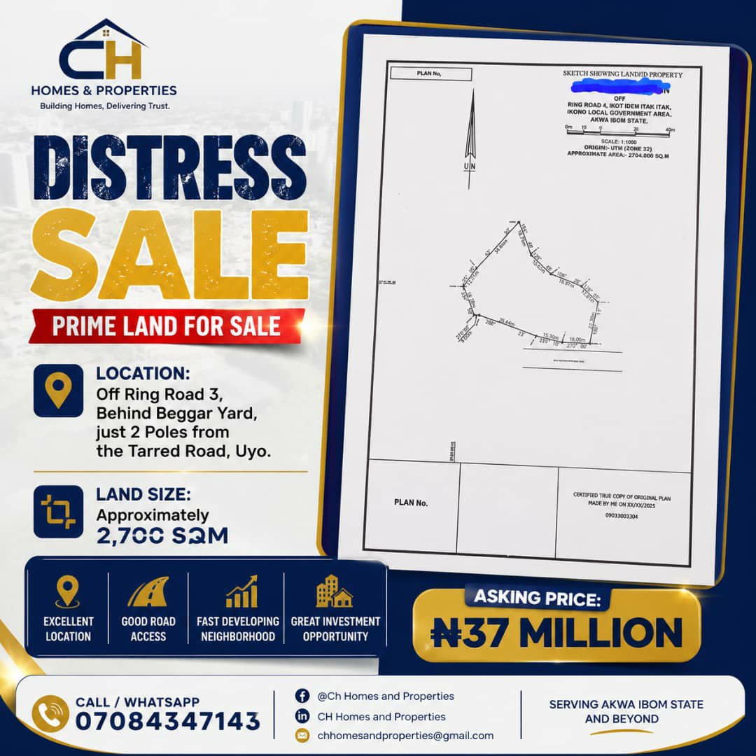 ChHomesPropNG's tweet photo. PRIME LAND FOR SALE
📍 Location: Off Ring Road 3,

Land Size:  2,700 SQM

Asking Price: ₦37 Million https://t.co/Qo7SZscyII