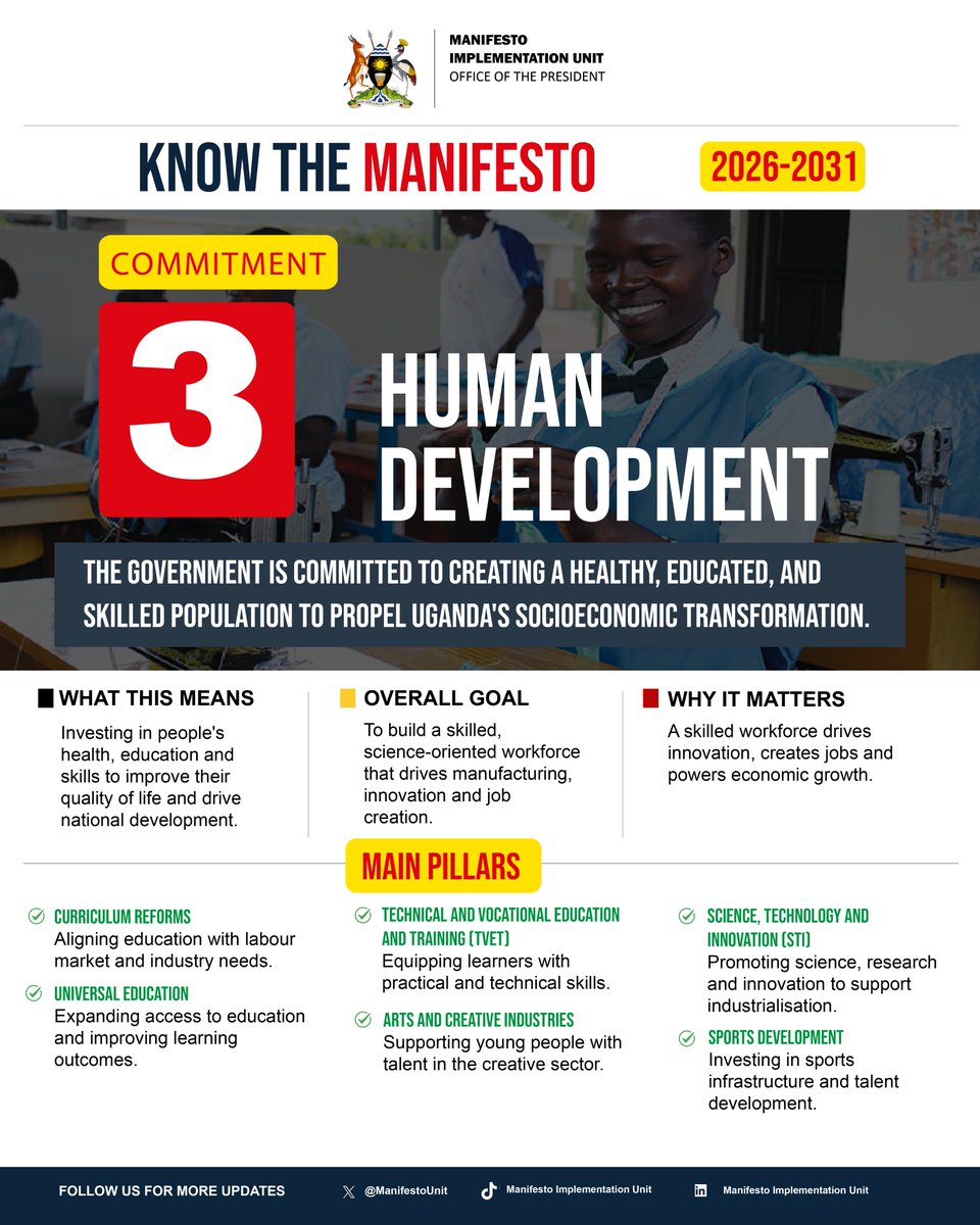 ManifestoUnit's tweet photo. A nation's most valuable resource is its people. The
@NRMOnline #manifesto creates a skilled, science-oriented workforce through curriculum reforms, technical training, and talent development in sports and creative industries. #KnowYourManifesto #Protectingthegains https://t.co/ZZMqgcMmPK