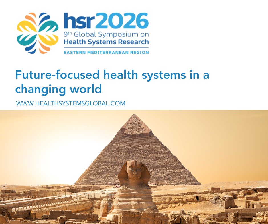 H_S_Global's tweet photo. Conflict, climate change, digital transformation, shifting partnerships and evolving social expectations are reshaping health systems worldwide.

#HSR2026 will provide a global forum to explore Future-Focused Health Systems in a Changing World, focusing on four interconnected themes:

- Politics and Polycrises
- Plurality and Partnerships
- Platforms and Participation
- Pathways and Planet

Together, we'll examine the evidence, challenge assumptions and generate solutions for more just and sustainable health systems.

Could Cairo be on your agenda for 7-9 December 2026? 

https://t.co/6qf1f1eISF
#HealthSystemsGlobal #HealthSystemsResearch #HSR