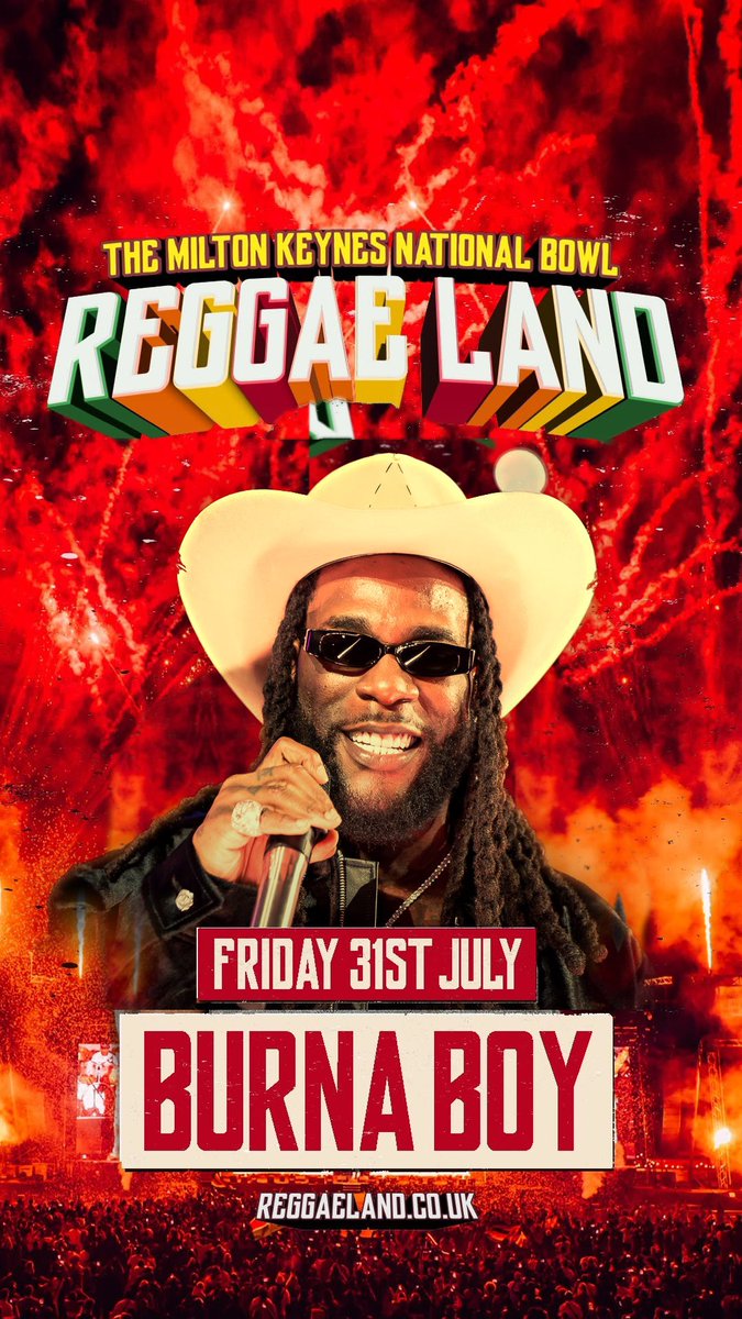 paulemmanuelng's tweet photo. Burna Boy headlines Reggae Land tomorrow at Milton Keynes National bowl. 

65,000 capacity. his first ever reggae land, opening the biggest edition the festival has run.

be there! https://t.co/j5QBDt9c2A
