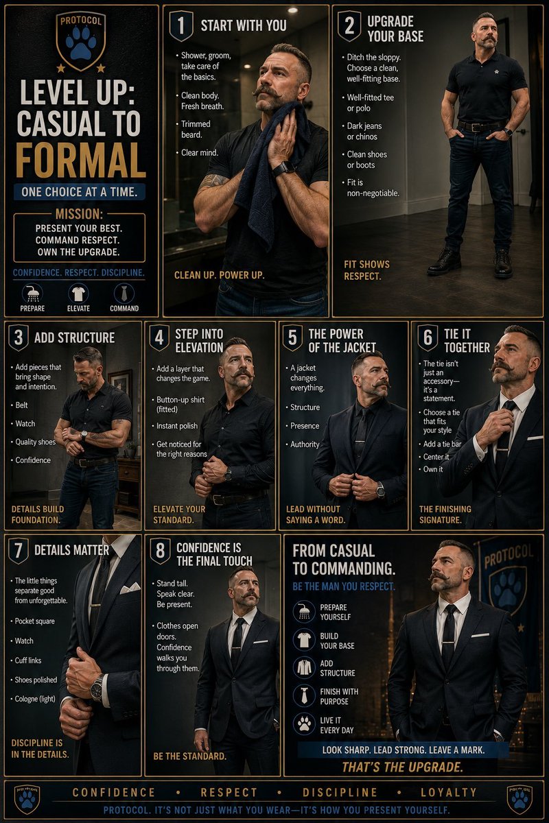 suitprotocol's tweet photo. Steps to become a formal worker:
- 1: You must clean your body
- 2: Your fit must show respect
- 3: Add accesories 
- 4: Formal shirt and formal Jacket on
- 5: The tie adds an elegant layer.
- 6: Be confident that your work will have better results in those clothes👔

Follow now! https://t.co/TtIhelZVaX