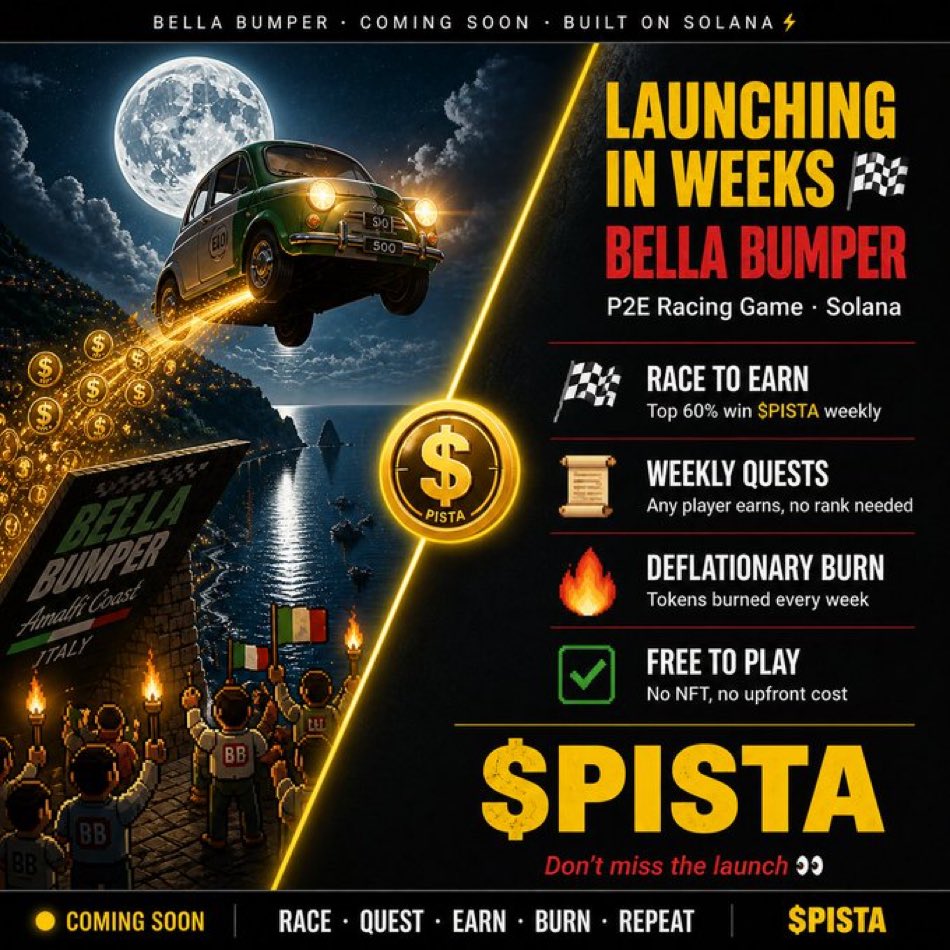 areusureguys's tweet photo. $PISTA is coming!
Are you ready to play?
@playbellabumper
#solanacommunity #CRYPTONewsTalk #games #playgame #solanaecosystem #gamerlife #solanagems https://t.co/yerdhpvt64