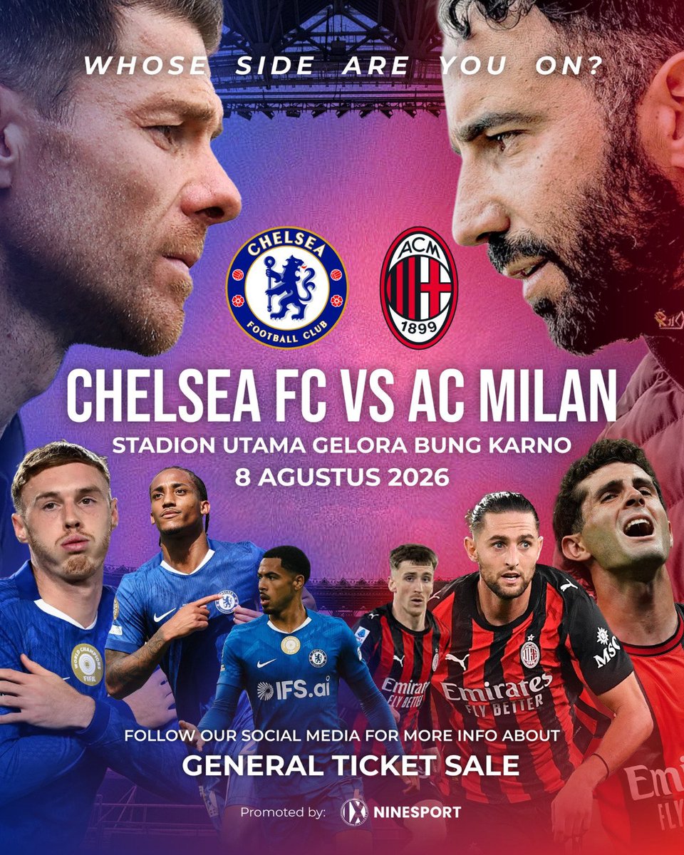 Bali_Football's tweet photo. Dua klub top Eropa Chelsea dan AC Milan akan mengadakan pertandingan pra musim pekan depan di Gelora Bung Karno, Jakarta pada 8 Agustus 2026

Pertandingan yang dipromotori oleh Ninensport ini akan menarik ditunggu apalagi sudah lama sejak terakhir kali dua klub yang pernah juara UCL ini datang ke Indonesia.

Dua komunitas resmi kedua klub di Bali yaitu Blues Troops Bali dan Milanisti Bali juga mengkonfirmasi akan berangkat untuk menyaksikan laga bersejarah ini.

"Member Blues Troops Bali sudah memesan 70 tiket untuk pertandingan nanti, kami berangkat ada yang H-2 dan H-1 pertandingan, ada yang lewat jalur darat dan udara juga," Kata Yudi, ketua komunitas Blues Troops Bali

Pun demikian dengan Milanisti Bali yang juga dipastikan akan berangkat ke Jakarta menggunakan transportasi darat dan udara.

"Dari pembelian tiket ada 48 member Milanisti Bali yang berangkat menggunakan moda transportasi darat dan udara tanggal 6-8 Agustus nanti," Ungkap Jun salah satu pengurus Milanisti Bali.

Semeton ada yang juga berangkat ke Jakarta nonton laga Chelsea vs AC Milan nanti di GBK?? 😏

Tiket pertandingan bisa dibeli di @NineSportInc_

Buat yang mau join komunitas bisa follow @BluesTroopsBALI & @MIsezBali