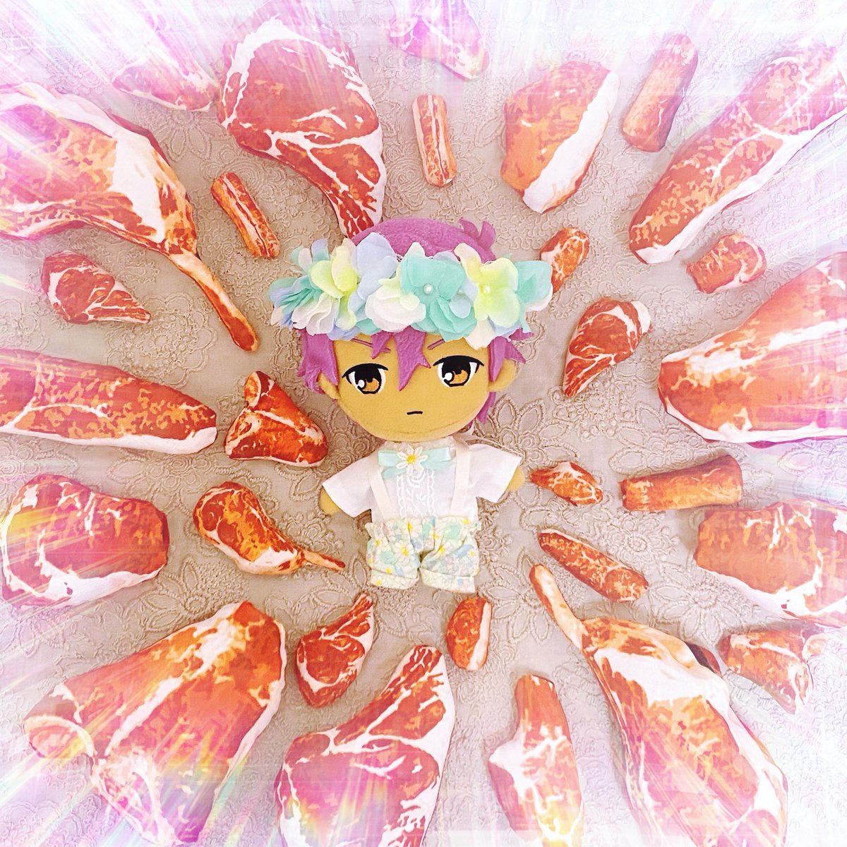 nuinui_omanju's tweet photo. 【リポスト嬉しいです】

🥩🥩夏の肉無配まつり🥩🥩
🍖🍖🍖4号館た14a🍖🍖🍖

アドニスくんと晃牙くんの誕生日を祝って
お肉のマスコットの無配をします！
通常サイズはぬいちゃんにピッタリのサイズで
今回は「私のぬいちゃん肉が好きです」の自己申告制で大きいお肉をプレゼントします🍖 https://t.co/bt0IuQwuSx