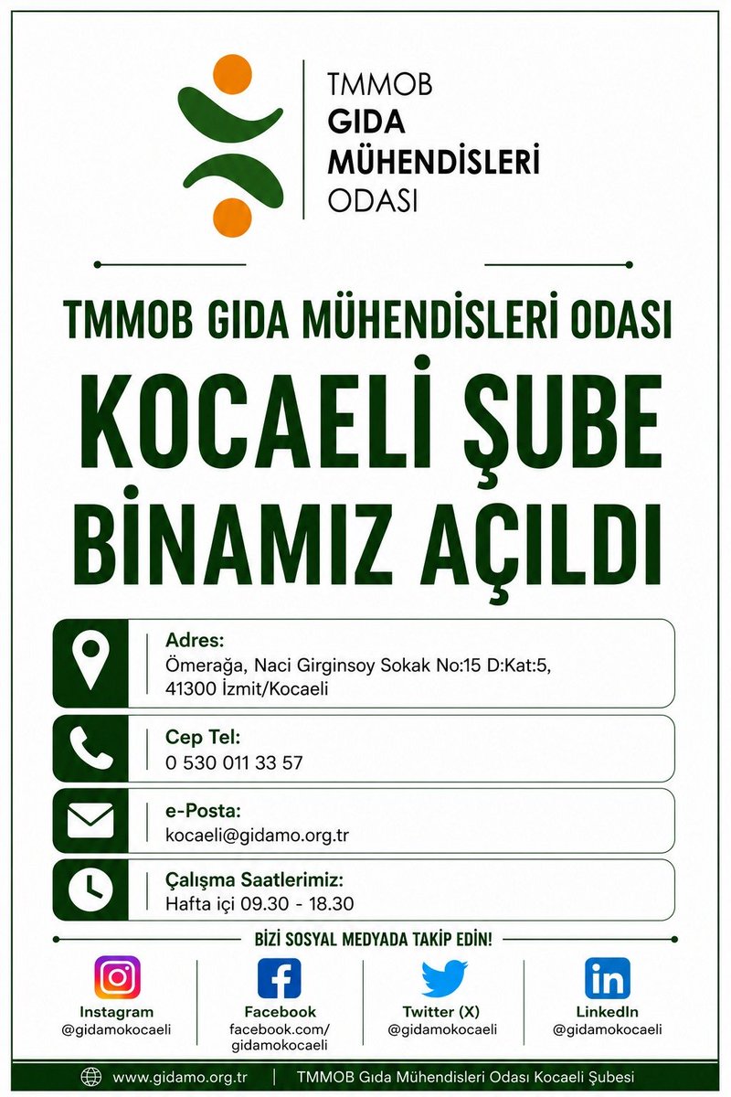 gidamokocaeli's tweet photo. TMMOB Gıda Mühendisleri Odası Kocaeli Şube Binamızı hizmete açtık.
Şube Binamızda Şube Müdürümüz Didem hanım göreve başlamıştır.
Üyelik işlemleri, ÇZP Belge işlemleri,  aidat ödeme işlemleri ve Oda ile ilgili diğer tüm işlemler binamızda yapılacaktır 
Tüm üyelerimizi bekleriz. https://t.co/qzjmraqhin