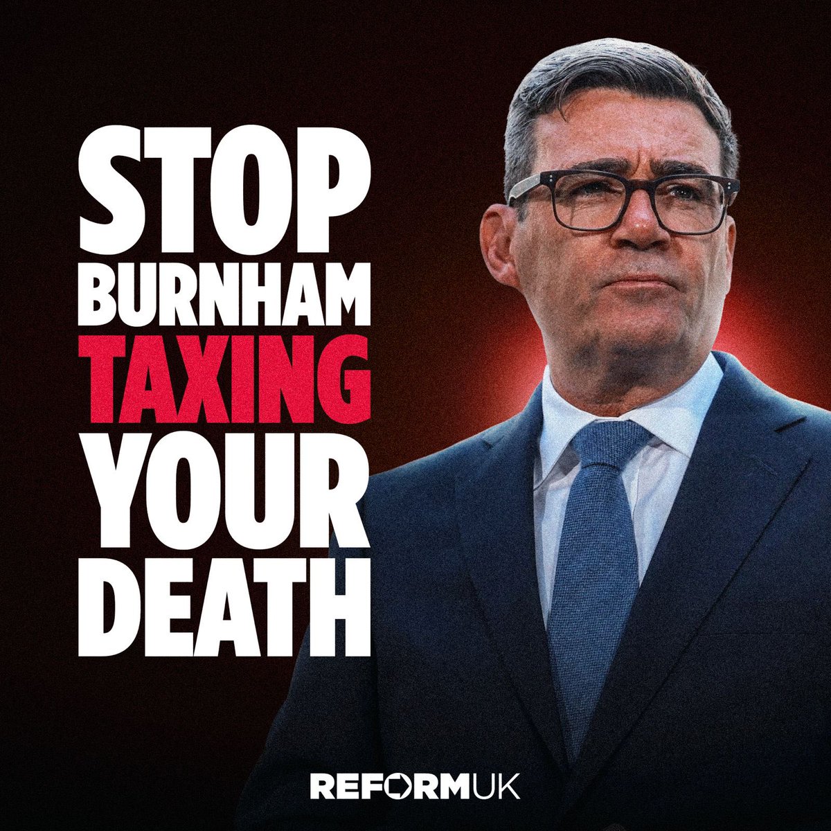 reformparty_uk's tweet photo. Andy Burnham wants to tax your death.

Reform UK will fight this every step of the way. https://t.co/Ar9gCqpt5S